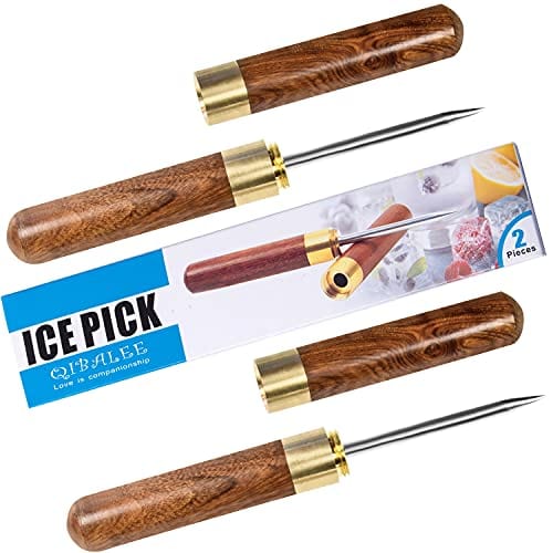 2 Pack Stainless Steel Ice Picks with Wooden Handle & Protective Cover - Heavy Duty Ice Breaker Tool for Kitchen, Bartending, Bars, Camping, Picnics & Restaurants - Perfect for Cocktail Making, Outdoor Adventures & Food Preparation