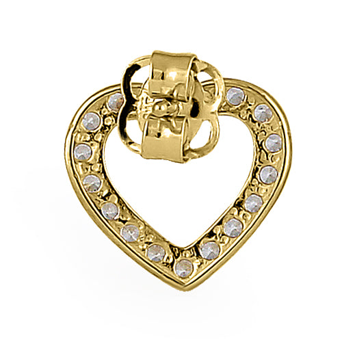 14K Solid Yellow Gold Heart Stud Earrings with Round CZ Stones - Perfect for Valentine's Day, Anniversary Gifts & Everyday Elegance