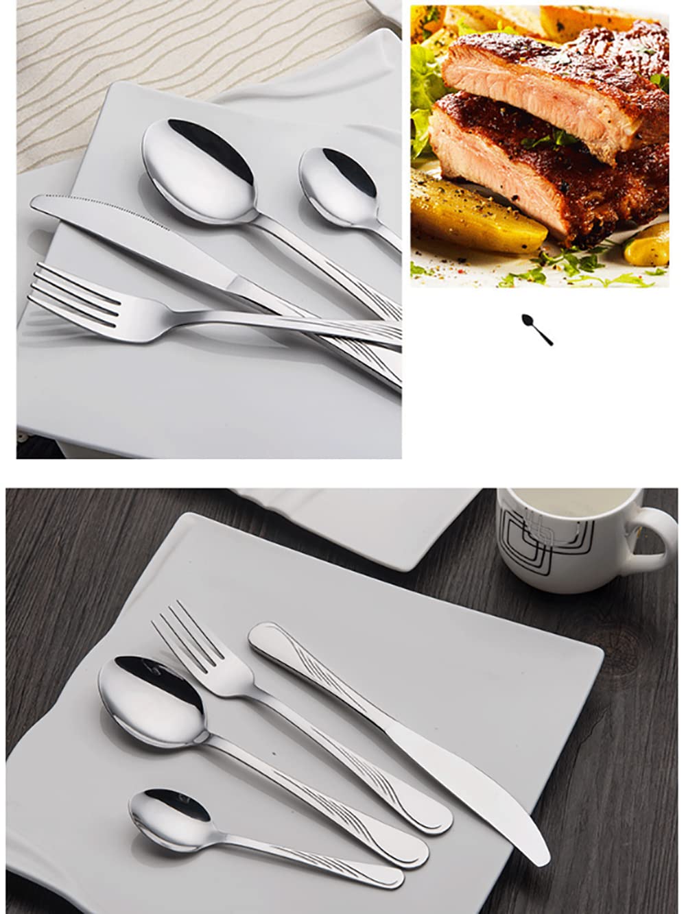 60-Piece Stainless Steel Flatware Set for 12 - Modern Silverware Cutlery Set with Knives, Spoons & Forks - Food Grade Tableware for Home, Kitchen, Restaurant & Hotel - Perfect for Daily Dining, Entertaining & Catering Events