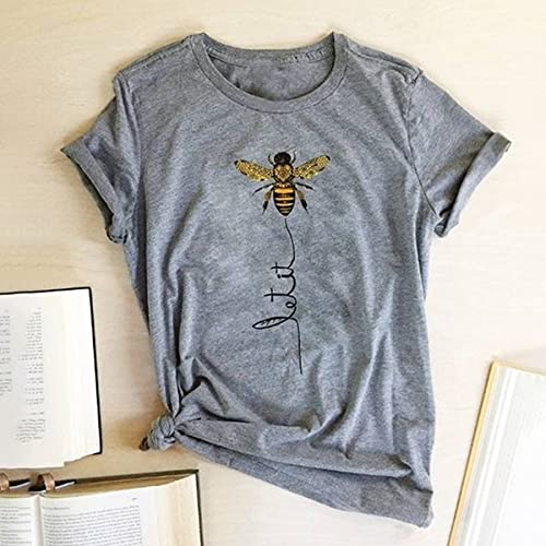 Pfvkeree Women's Cute Bee Graphic T-Shirt - Short Sleeve Funny 'Let It Bee' Letter Print Summer Top | Casual Wear, Street Fashion, Gift Idea
