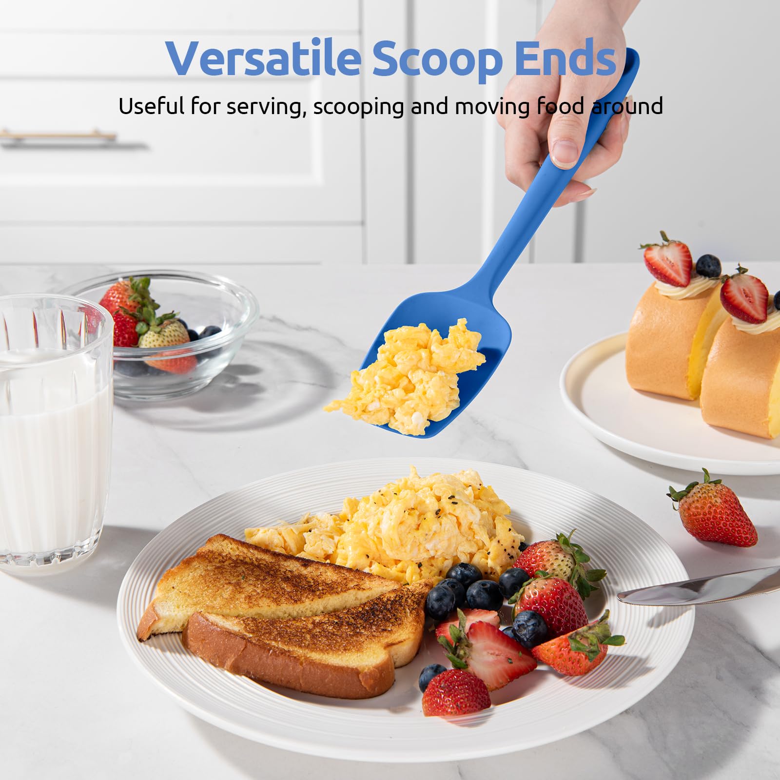 U-Taste 600°F Heat Resistant Silicone Spatula Set - 3-Piece Kitchen Utensils (Mini, Large & Spoon Spatula) in Lake Blue & Midnight Blue - Perfect for Baking, Cooking & Non-Stick Pans