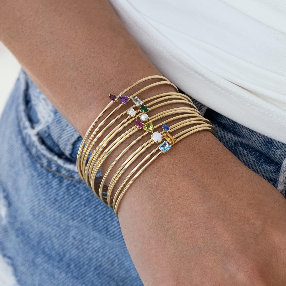 Birthstone Cuff Bracelet for Women - Personalized Sterling Silver Zodiac Charm Bracelet - Perfect for Birthday, Anniversary & Mother's Day Gifts