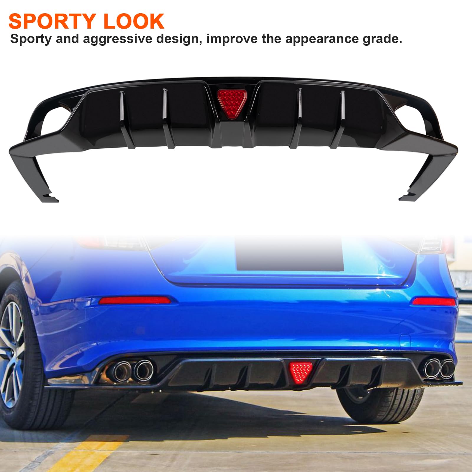 2022-2024 Honda Civic 11th Gen Rear Bumper Diffuser Lip with LED Lights - Glossy Black MC Style Aerodynamic Body Kit for 4-Door Sedan | Enhanced Night Visibility & Sporty Styling Upgrade