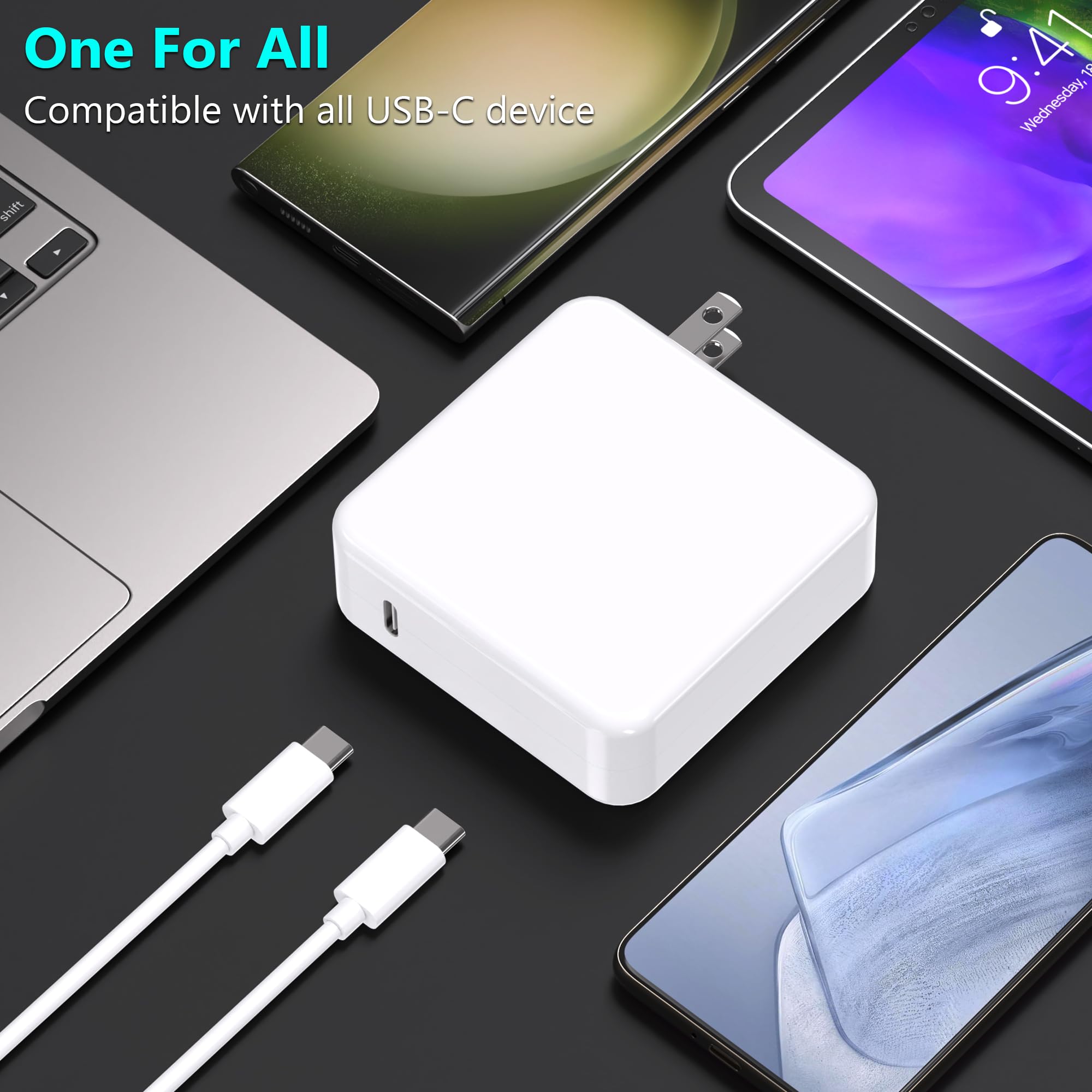 100W USB C Fast Charger for MacBook Pro 16/15/14/13 Inch & MacBook Air 13 Inch | PD 3.0 Power Adapter Compatible with iPad Pro 2021-2018 | Compact Travel Laptop Charger for Home, Office & Coffee Shop Use