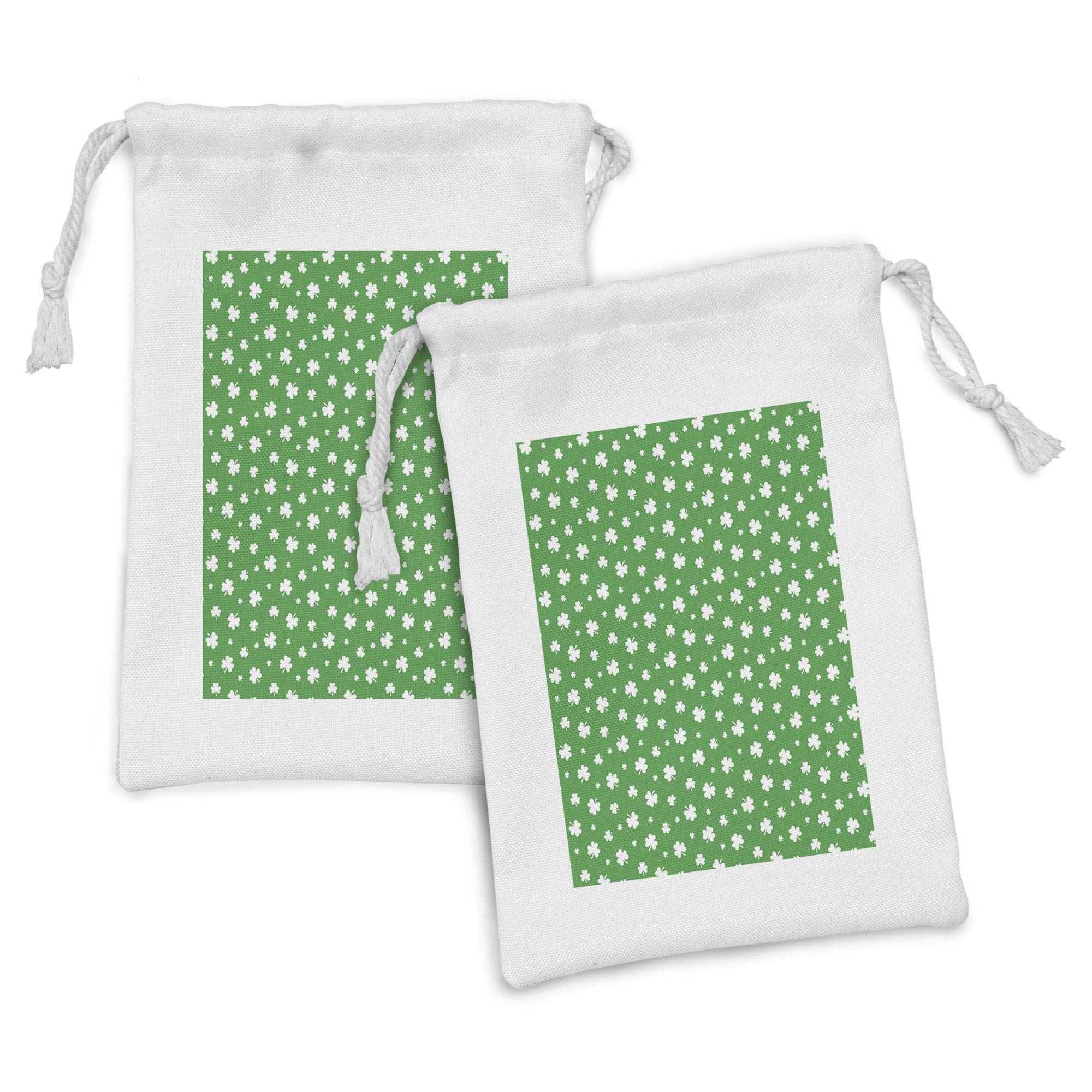 Ambesonne 2-Pack Clover Fabric Drawstring Pouches - Irish Themed Monochrome Shamrock Pattern - 9