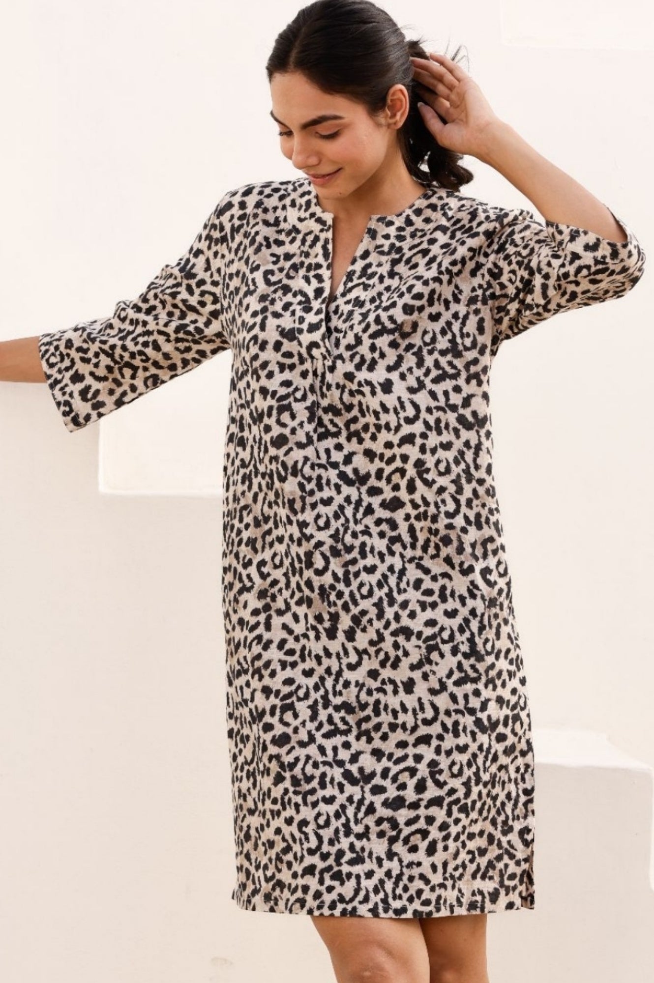 Calvi Linen Dress - Women's Leopard Print Summer Dress | Perfect for Beach Vacation, Date Night & Casual Outings