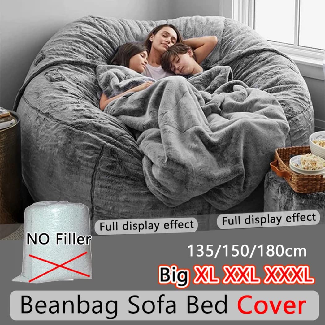 Ultra Soft Washable PV Velvet Bean Bag Chair Cover - No Filler Included, Extra Large 5ft Memory Foam Replacement with Zipper (White) | Perfect for Living Room, Bedroom, Dorm & Game Room Lounging