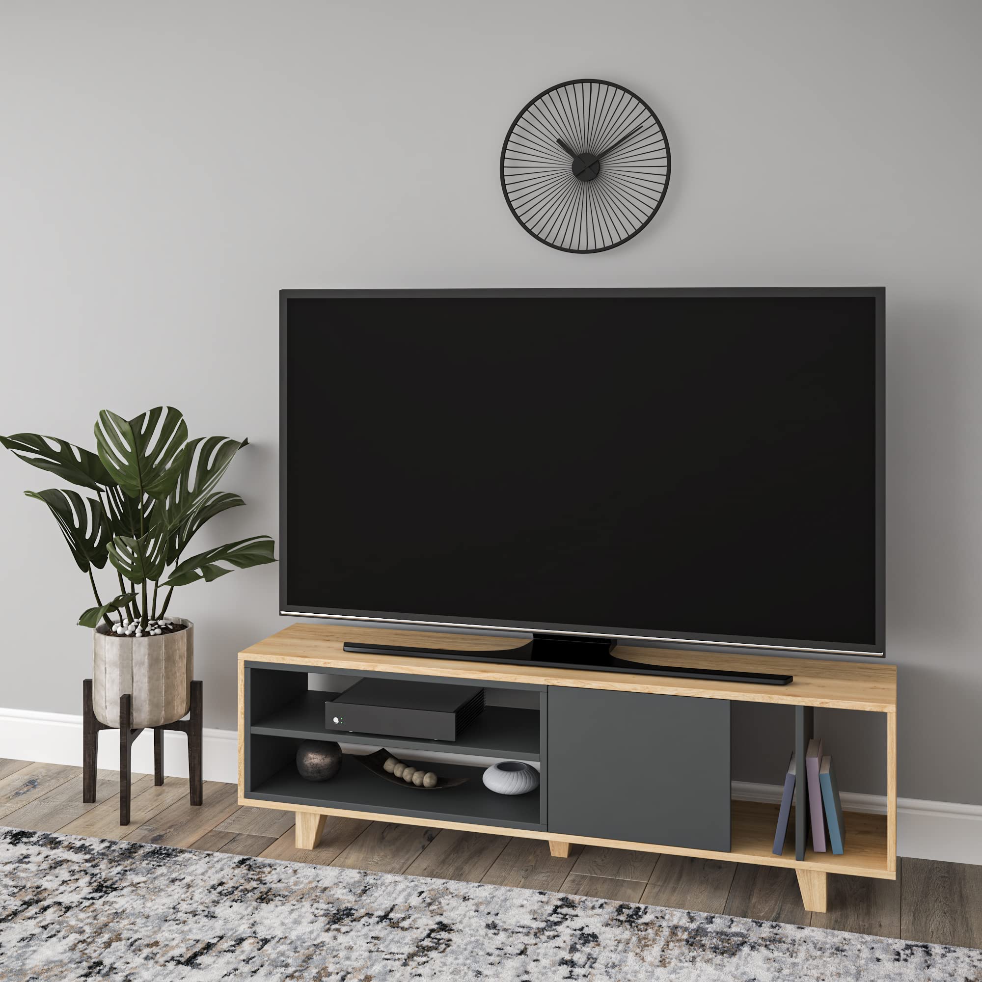 Modern Oak & Anthracite TV Stand with Storage - 18.5