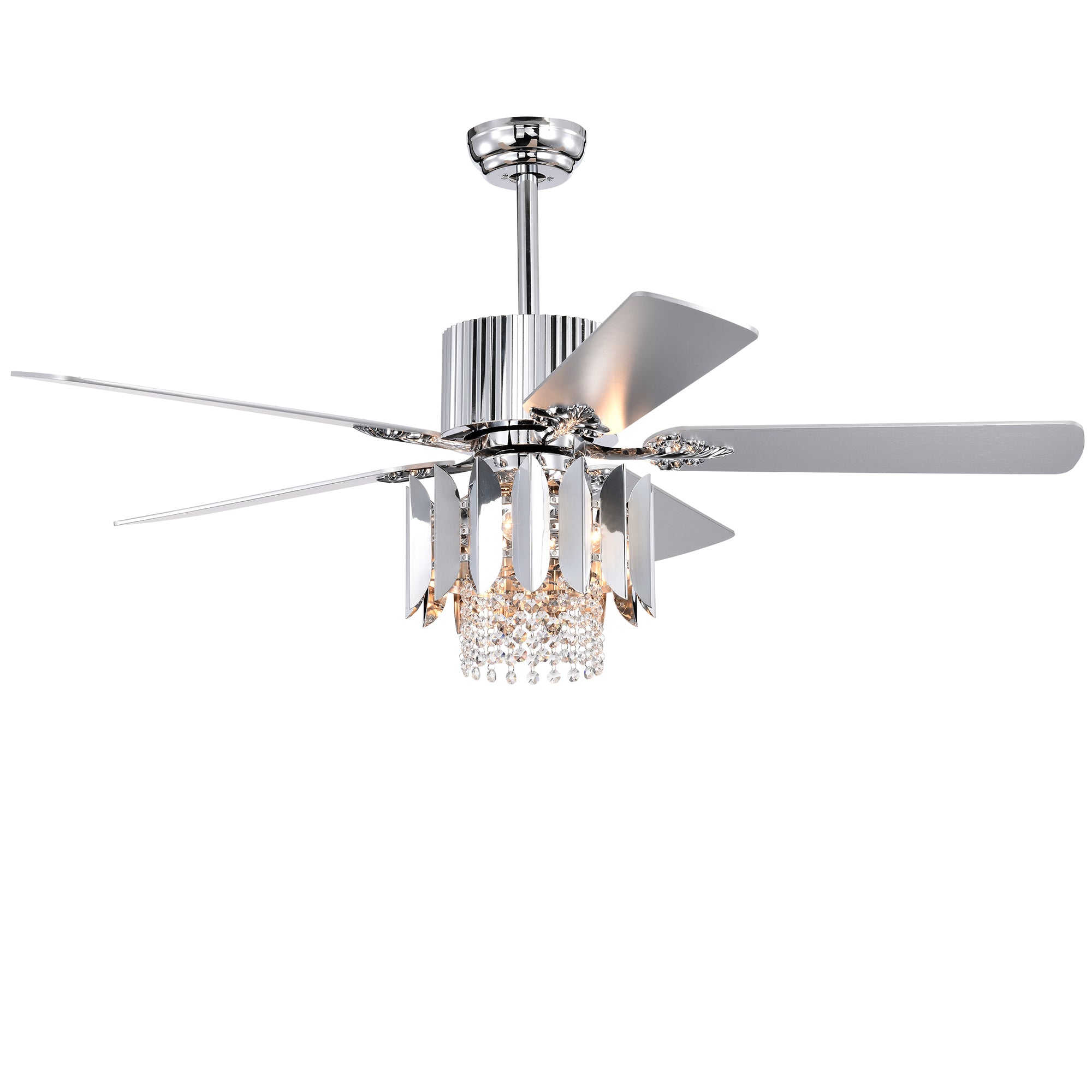 Crystal Ceiling Fan with Reversible Blades, 3 Wind Speeds & Remote Control - Perfect for Bedroom, Living Room & Dining Room (Chrome Finish) | Modern Cooling Solution for Home Comfort
