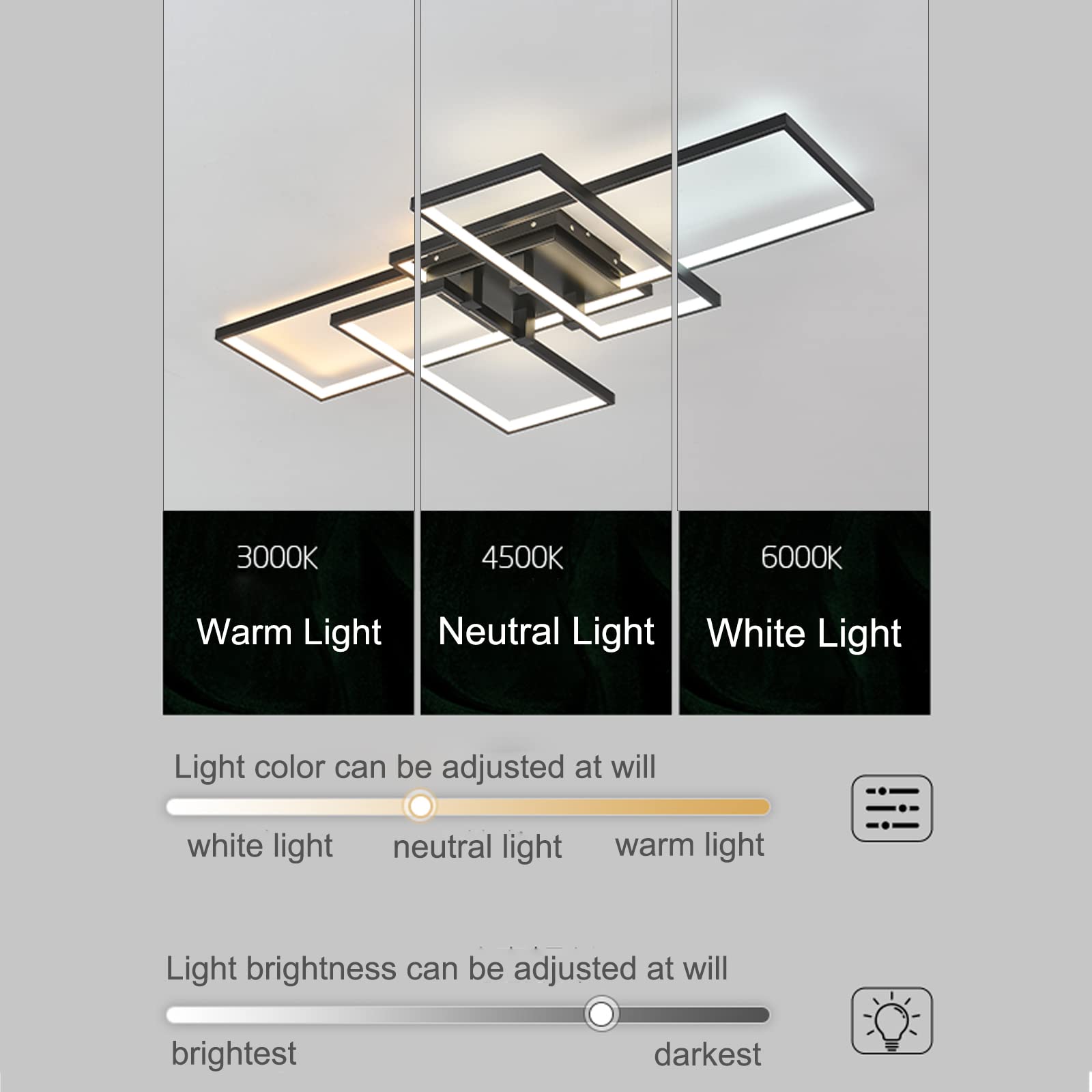Becailyer 71W LED Flush Mount Ceiling Light with Remote - 4 Square Acrylic Modern Ceiling Lamp in Black - Dimmable 3000K-6000K for Bedroom, Kitchen, Living Room & Study - Perfect for Ambient Lighting and Home Decor