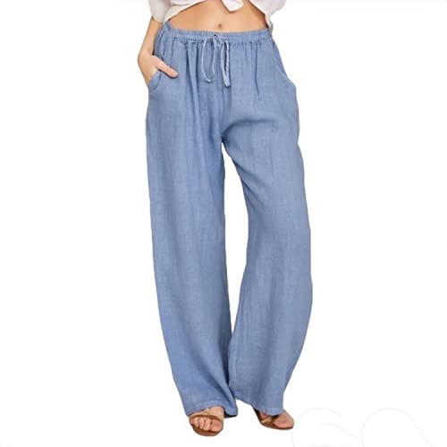 Women's Linen Palazzo Pants - Summer Boho Wide Leg High Waist Casual Trousers | 2025 Trendy Travel Pants & Baggy Lounge Pants for Beach, Yoga & Vacation Outfits