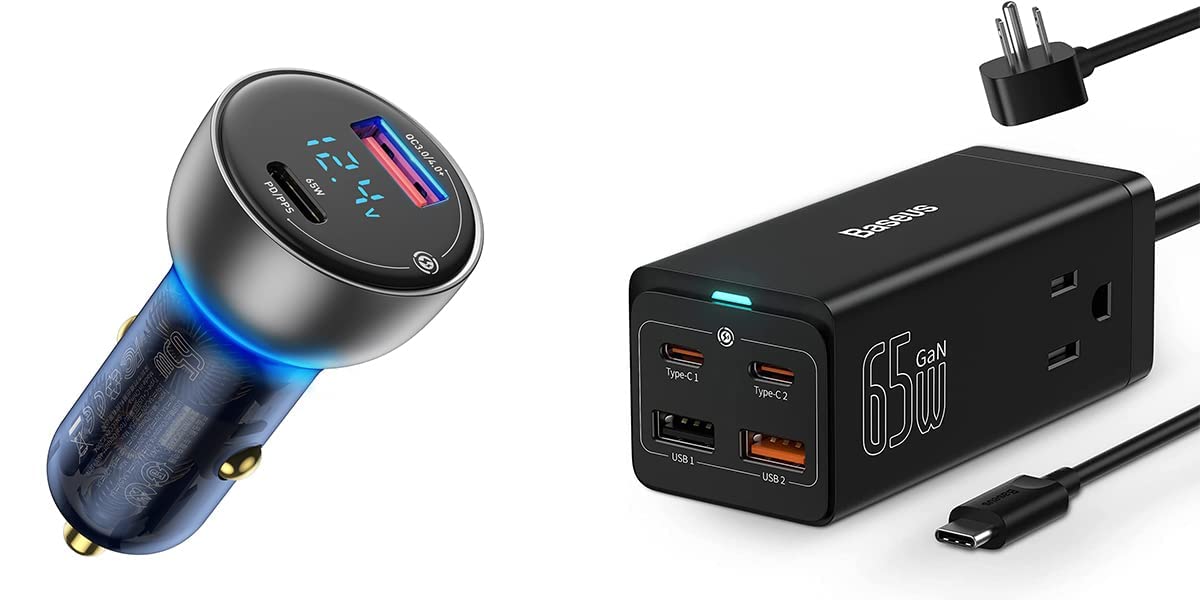 Baseus 65W USB C Charging Station with 100W Cable & Car Charger - Fast Charging for iPhone, MacBook, Laptops - Perfect for Travel & Office