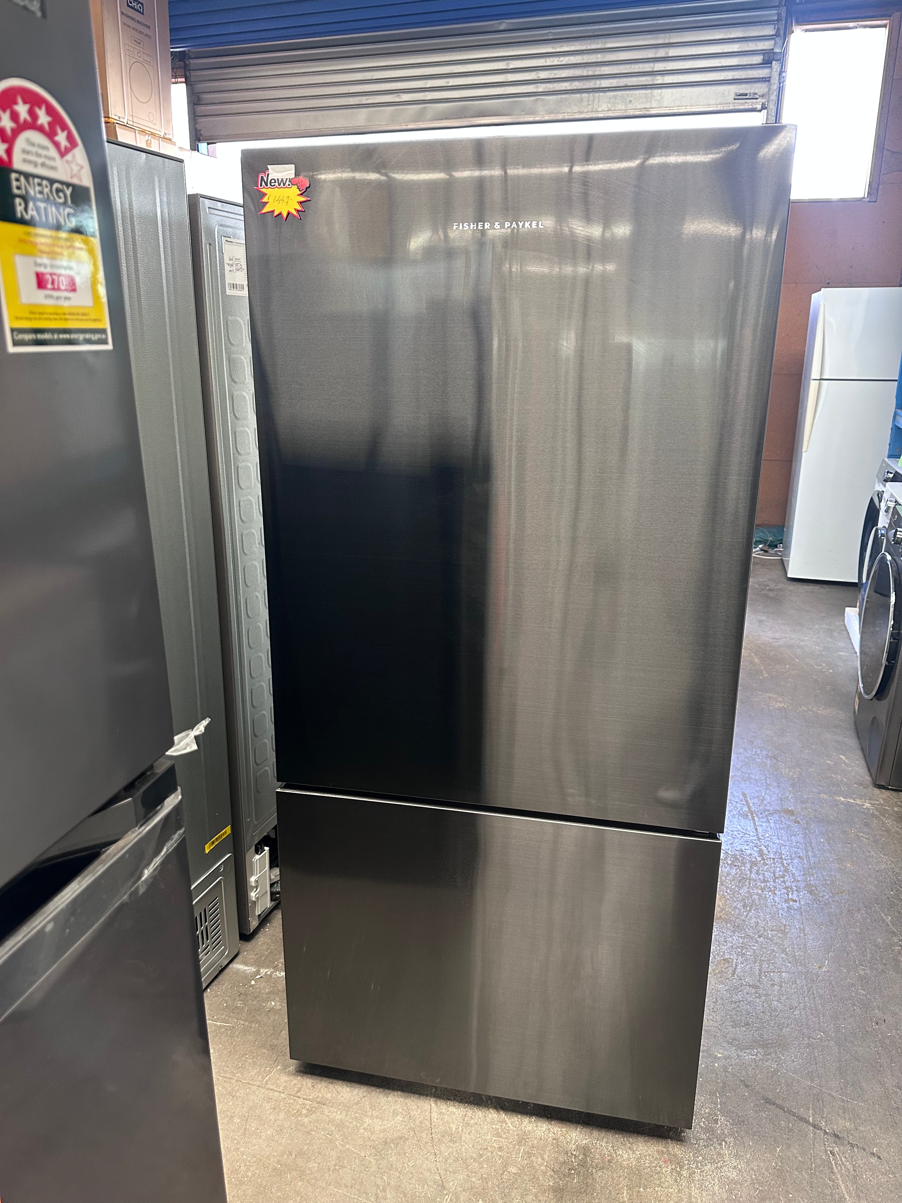 Fisher & Paykel Series 5 494L Bottom Mount Refrigerator - Black Stainless Steel RF522BRPB6 [Factory Second] | Energy Efficient French Door Fridge for Modern Kitchen & Open Plan Living