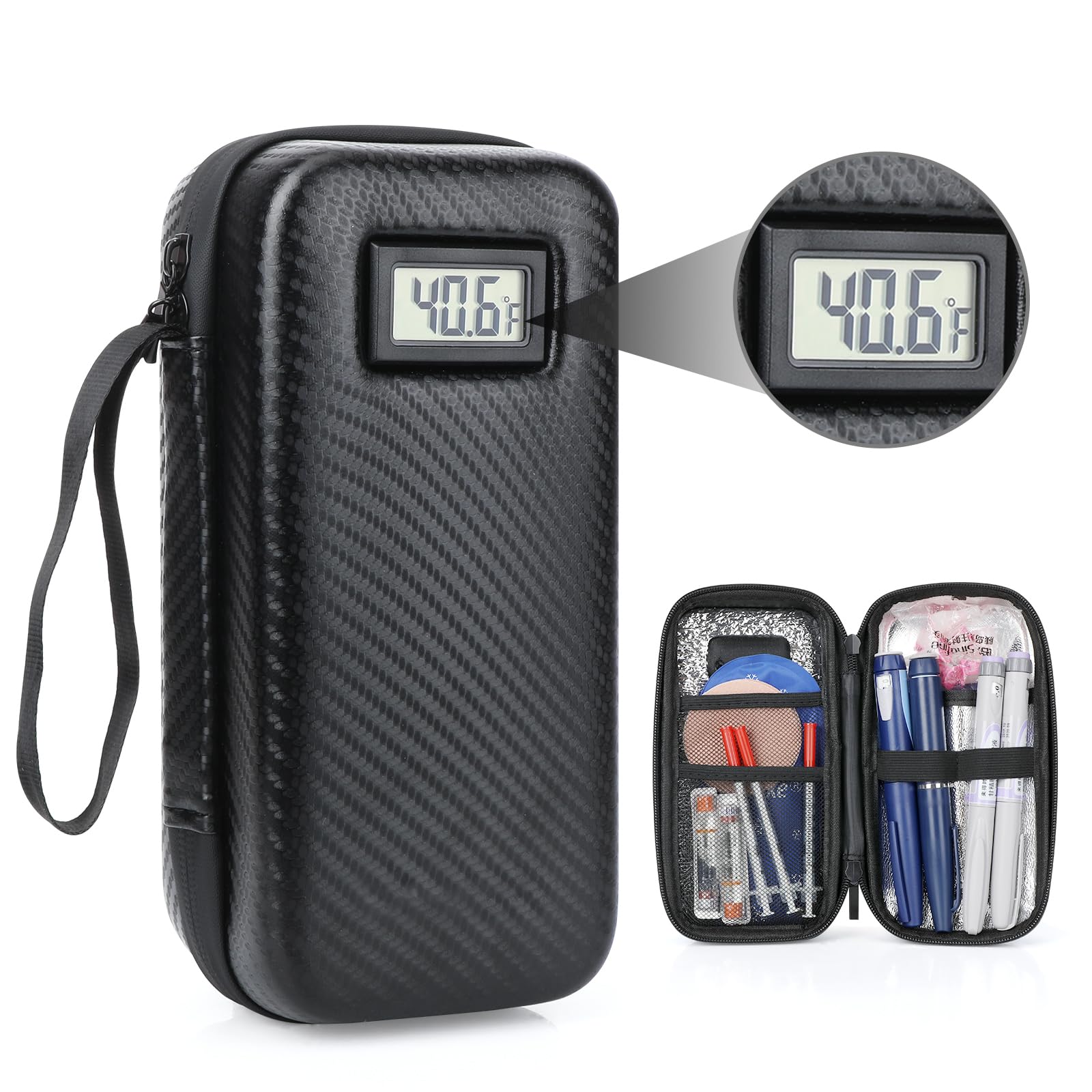 TSA Approved Insulin Cooler Travel Case with Temperature Display - Portable Diabetic Supplies Organizer for Insulin Pens & Ice Packs - Perfect for Air Travel, Camping & Daily Use (Black) by LengKe