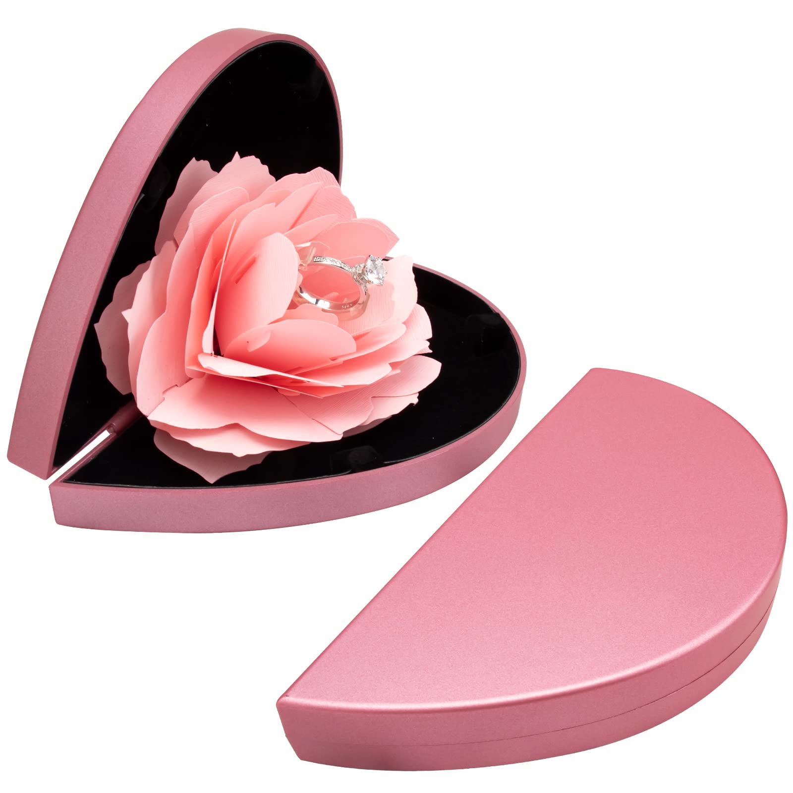 Wonuu Heart Shaped Pink Engagement Ring Box - Romantic Rose Jewelry Storage Holder for Women, Perfect Proposal Wedding Gift (Great for Surprise Proposals, Anniversary Gifts & Jewelry Organization)