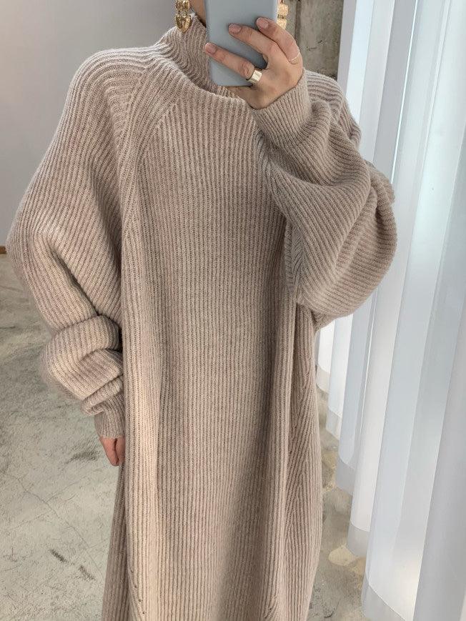 Lovevop Women's Casual High Neck Solid Color Long Sleeve Knit Dress - Perfect for Work, Date Night & Fall/Winter Fashion