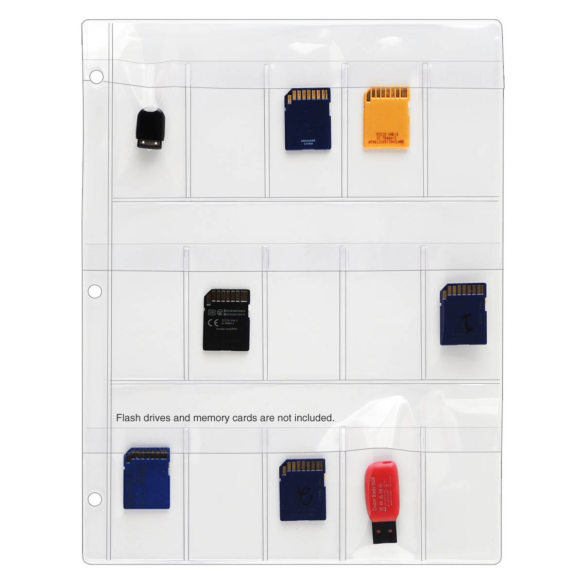 STORE SMART Plastic Pages for Memory Cards & Flash Drives - Top Load with Flaps, 3-Ring Binder Compatible (50-Pack RSL182F-50) - Perfect for Organizing SD Cards, USB Drives & Small Electronics in Offices, Schools & Home Storage