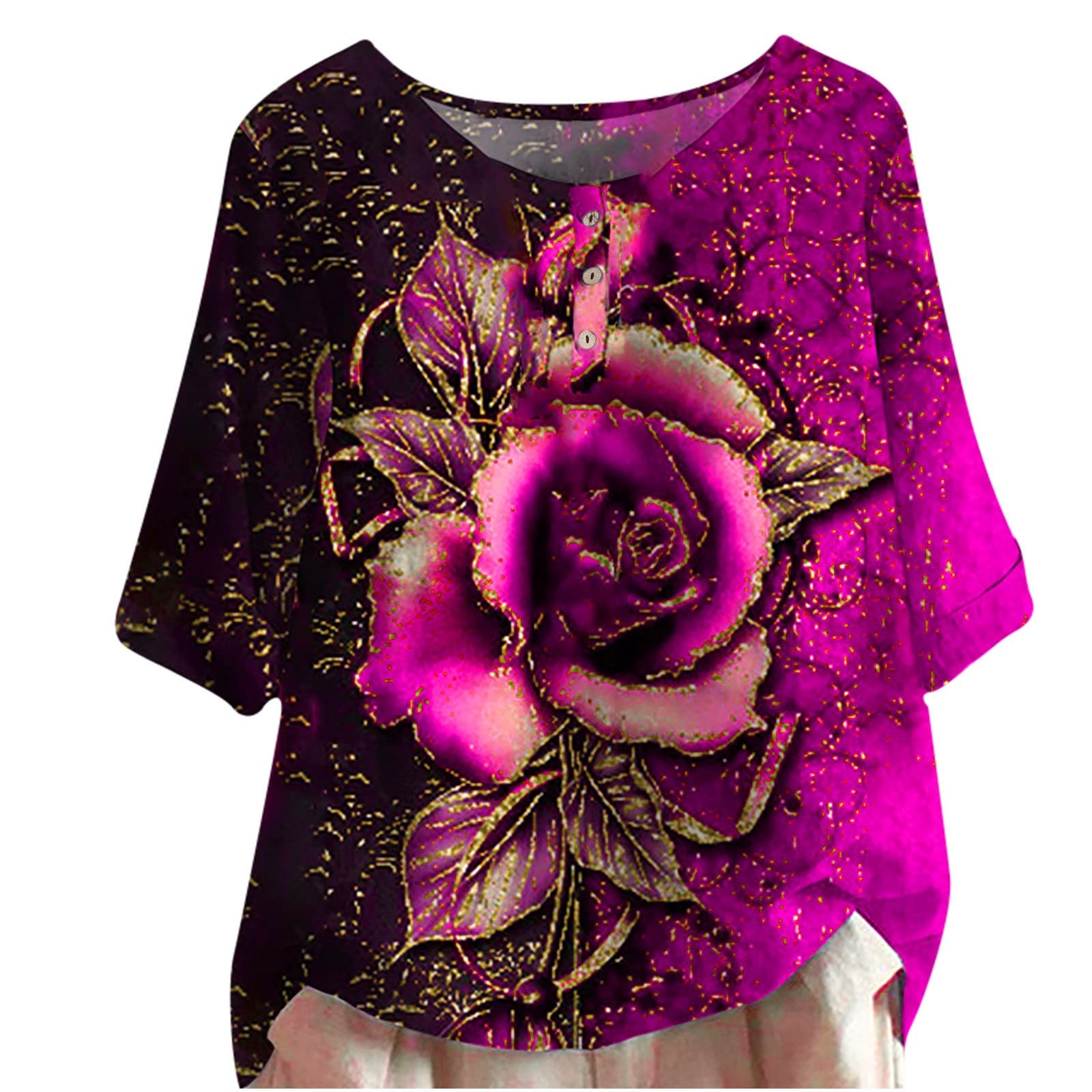 Women's Casual Cotton Linen Shirts - 3/4 Sleeve Crew Neck Loose Fit Tunic Tops with Side Split | Breathable Summer Blouse for Work, Travel & Everyday Wear