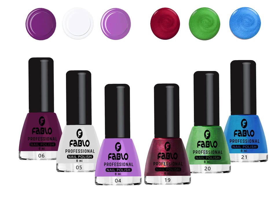 FABLO 6 Colors Nail Polish Set - Long Lasting Nail Paint Kit for Women, Non-Toxic & Quick Dry (A02 Summer-Winter Collection, Shades ST2-7) - Perfect for Manicures, Pedicures, Home Salon & Party Nail Art