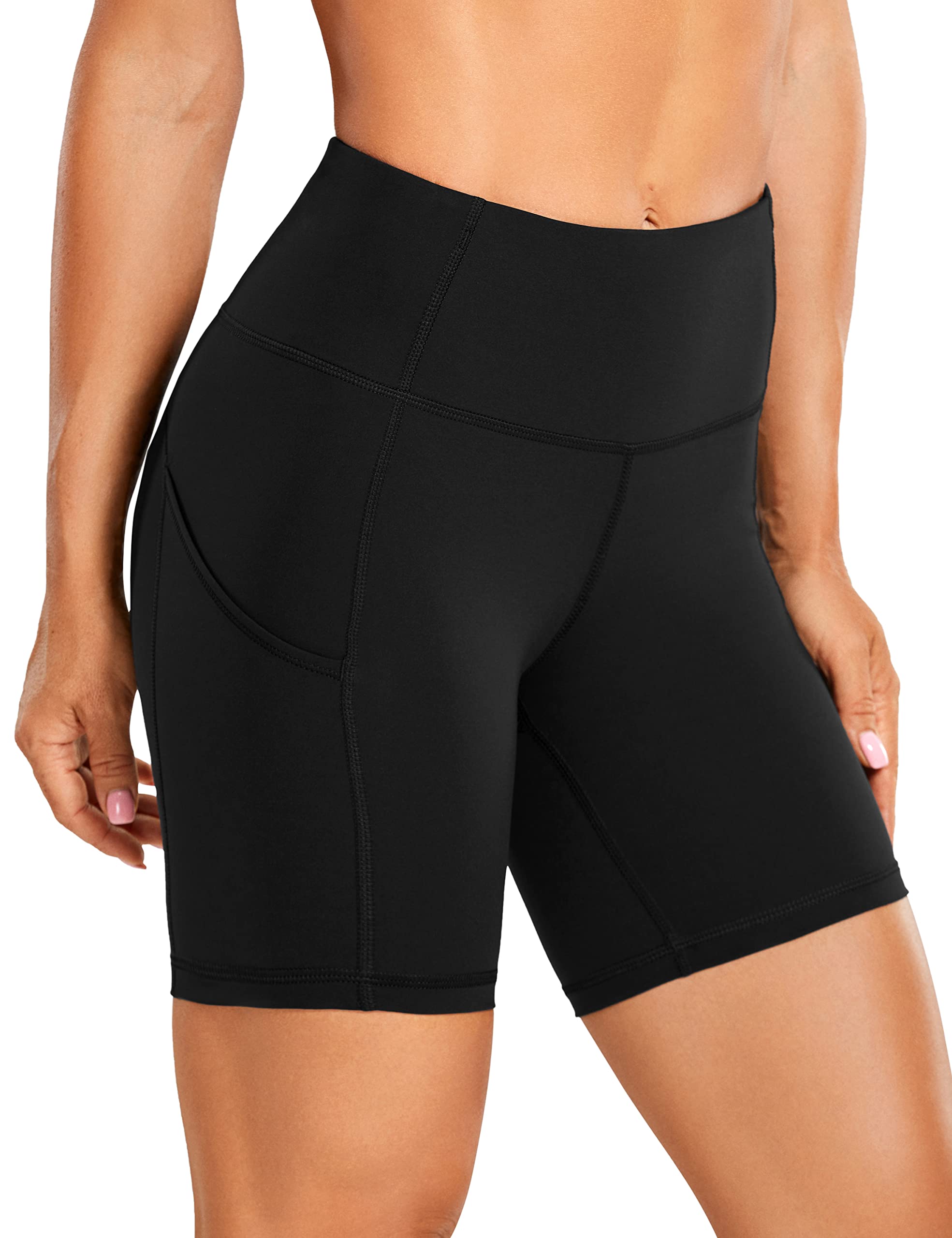 CRZ YOGA Women's High Waisted 6 Inch Running Shorts - Naked Feeling Lightweight Gym Biker Shorts with Pockets for Yoga, Workout & Activewear