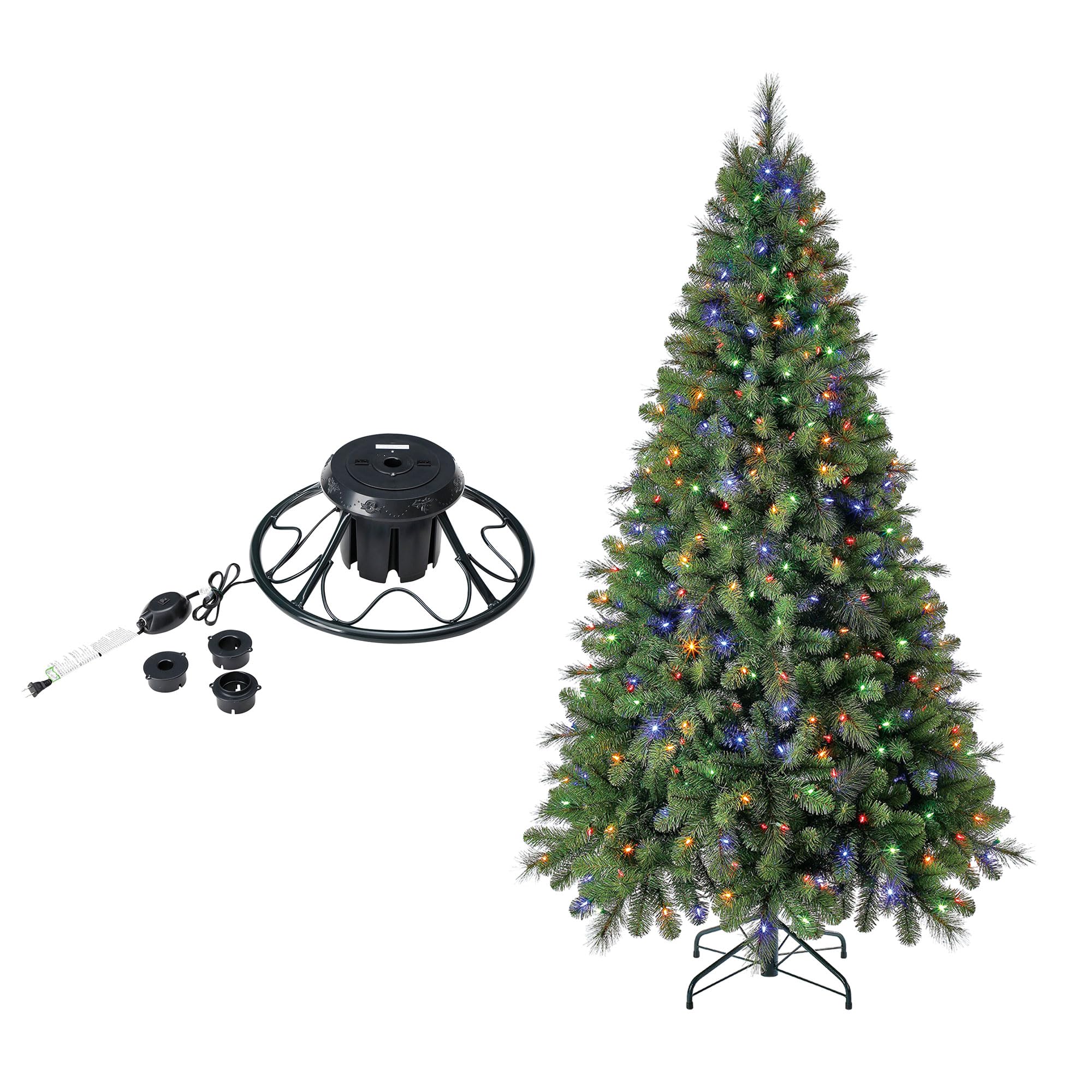 Home Heritage Rotating Christmas Tree Stand Base with Cascade - 7 Ft Pre-Lit Artificial Holiday Tree for Living Room, Office & Party Decor