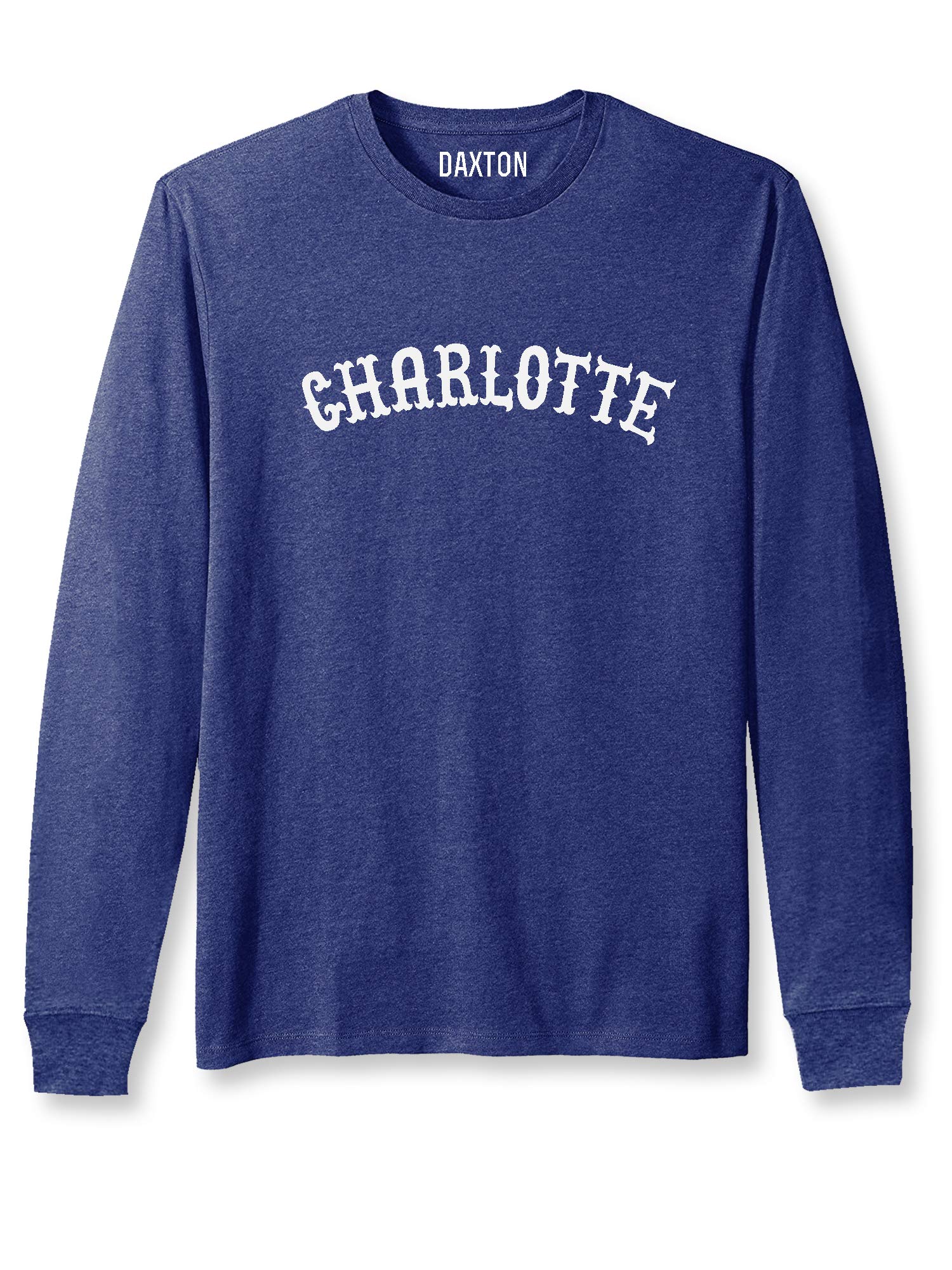 Daxton Retro Charlotte Arch Font Long Sleeve T-Shirt - Soft Medium Weight Cotton Tee for Men & Women | Vintage Style Casual Wear for Everyday Outfits