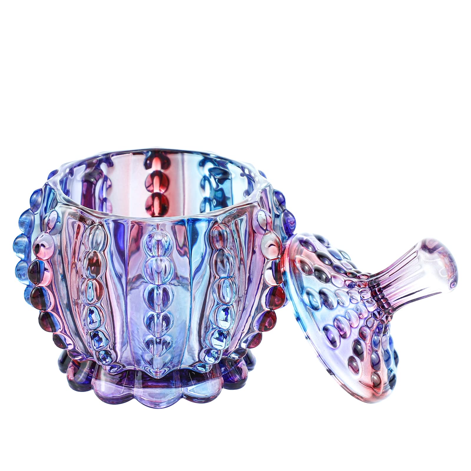 Royal Embossed Clear Glass Apothecary Jar with Lid - 7oz Candy Storage Container, Wedding Buffet Display, Jewelry Organizer & Food Jar - Elegant Purple Chain Design | Perfect for Home Decor, Party Favors & Gift Packaging