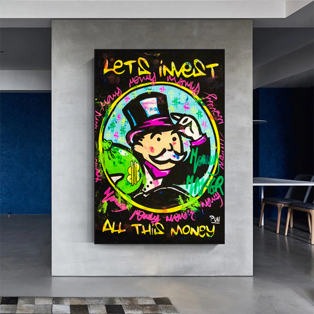 Alec Monopoly Money Art - Let's Invest Wall Art Decor for Home & Office | Modern Canvas Painting for Living Room, Bedroom & Office Spaces