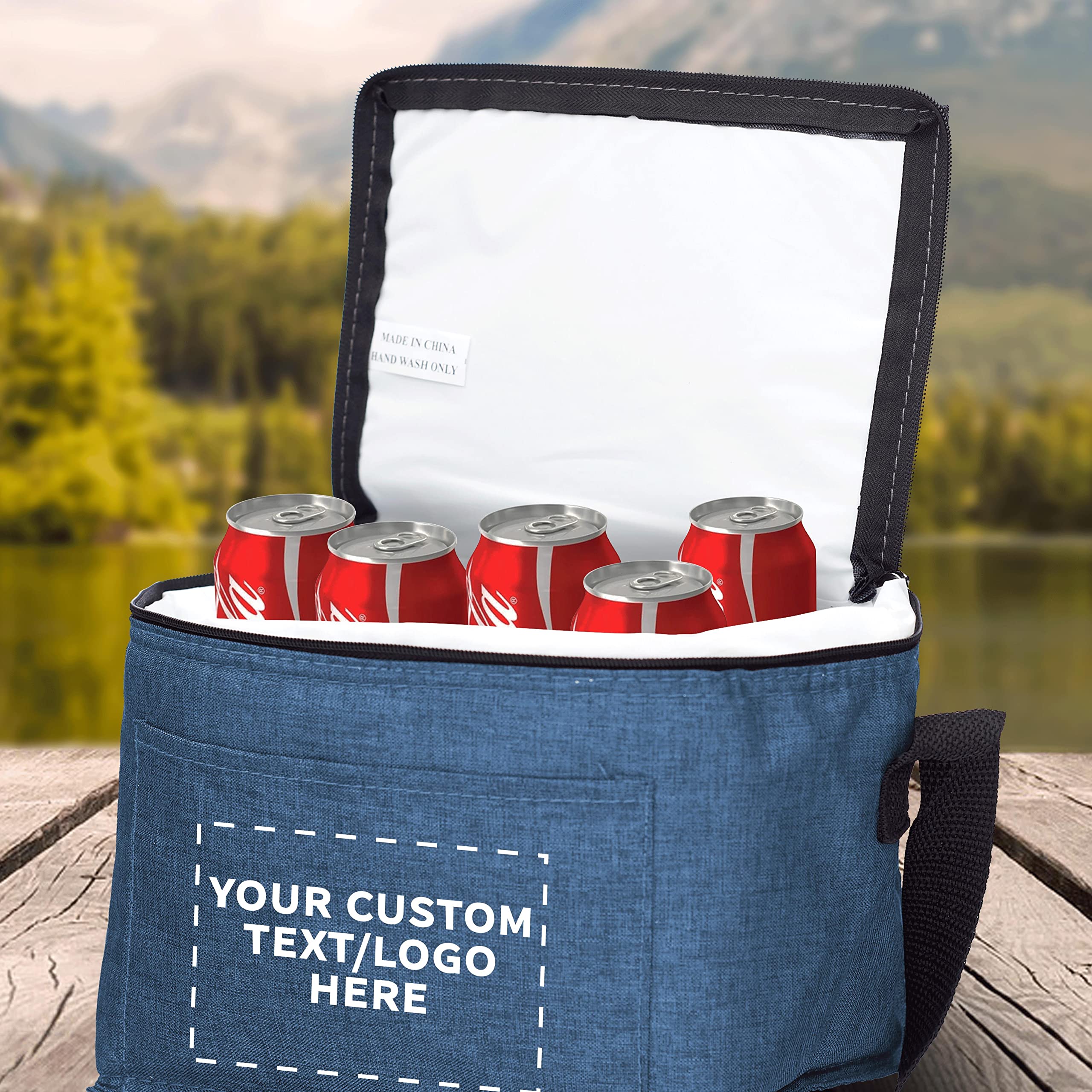 Custom Insulated Cooler Lunch Bag Set of 10 - Personalized Bulk Pack for Work, Travel & Outdoor Events - Reusable Blue Lunch Boxes for Office, Picnic, Camping & Beach Trips