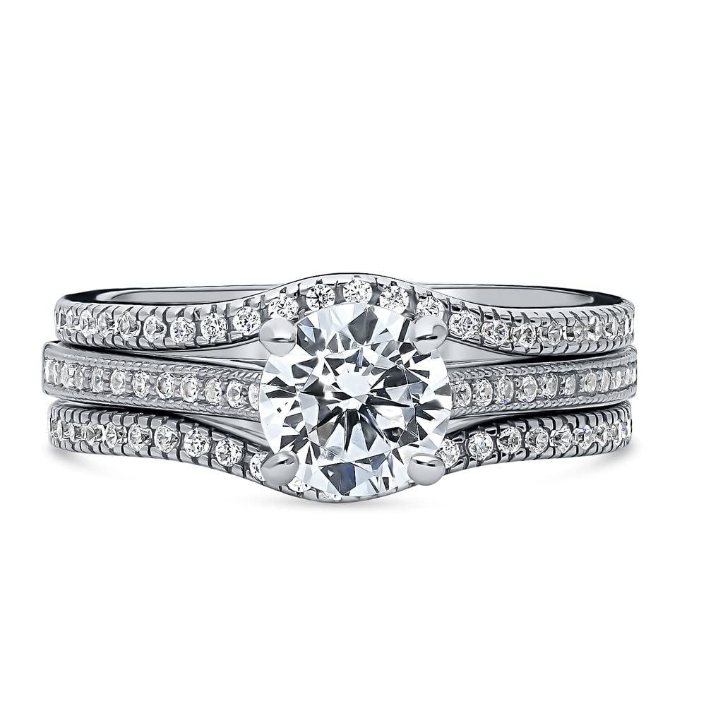 BERRICLE Sterling Silver Solitaire Wedding Engagement Ring Set - 1 Carat Round Cut Cubic Zirconia CZ Wishbone Design for Women, Rhodium Plated, Size 4-10 - Perfect for Proposals, Anniversaries & Special Occasions