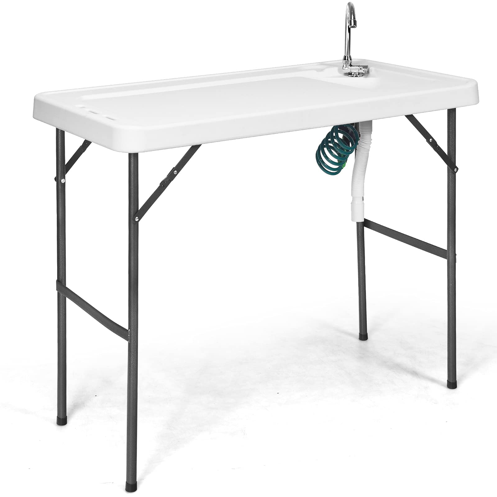 Portable Fish Cleaning Table with Faucet - Foldable Outdoor Camping Sink for Picnic, Fishing & Camping - White | Perfect for Camping Trips, Backyard BBQs & Outdoor Cooking
