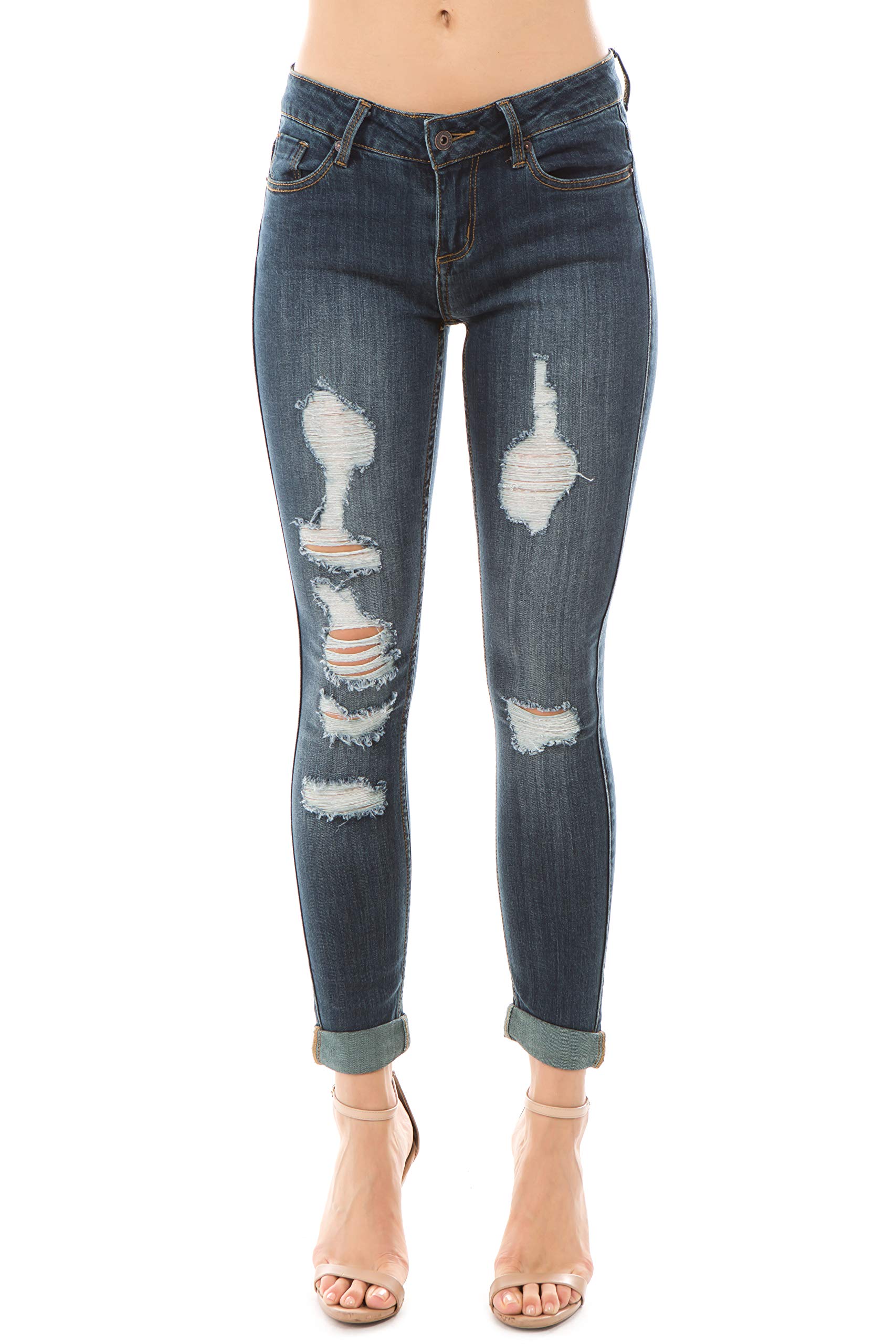 Women's Distressed Ripped Stretch Skinny Jeans - High Waist Slim Fit Denim Pants for Casual Outfits & Streetwear Fashion