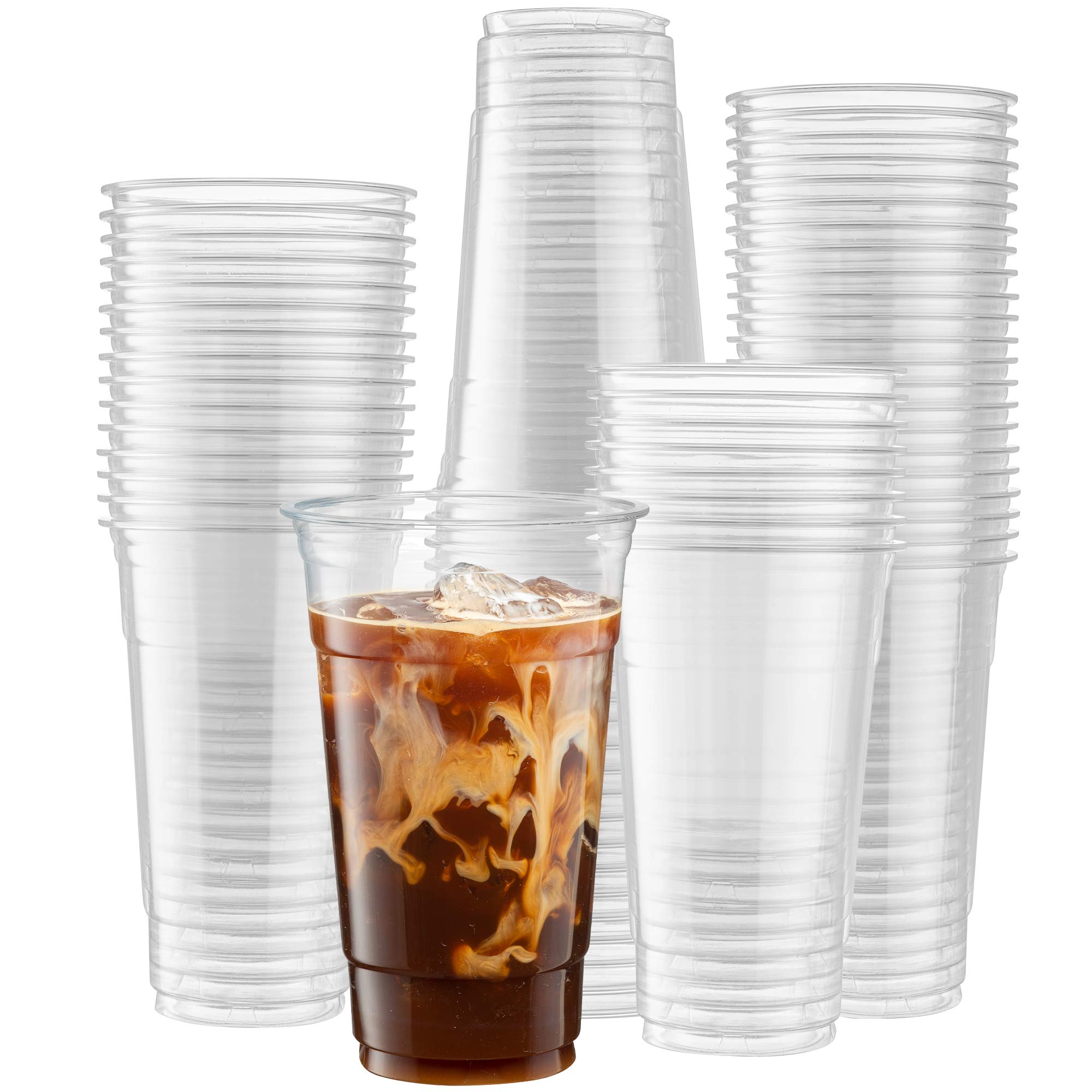 100-Pack 24oz Clear PET Plastic Cups for Iced Coffee, Cold Drinks, Smoothies, Slushies - Disposable Party Cups for Events, BBQs, Picnics & Home Use