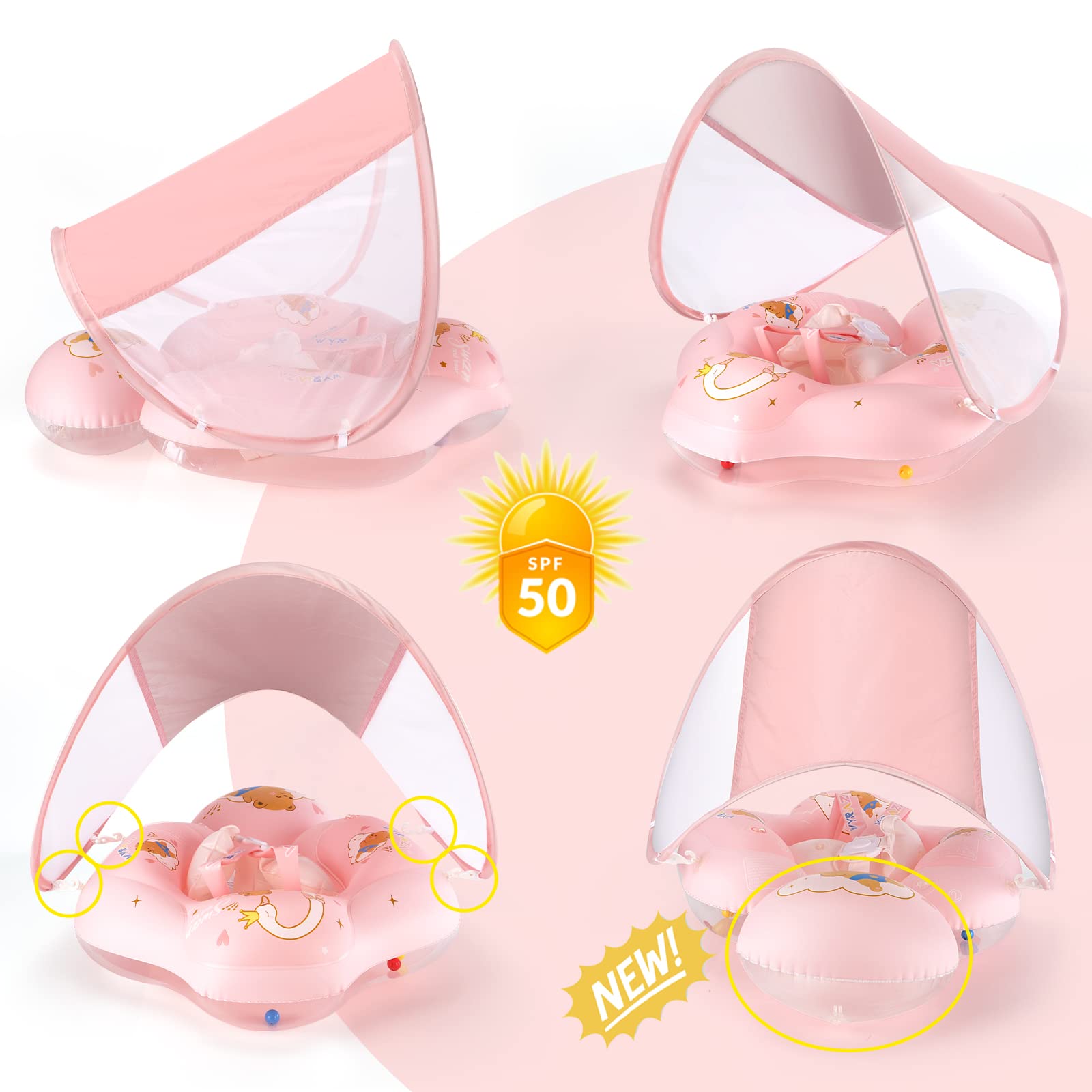 **UPF50+ Baby Pool Float with Sun Canopy - Inflatable Infant Swim Float for Newborns & Toddlers 6-36 Months, Includes Balance Ball - Perfect for Backyard Pools, Beach & Summer Water Play**