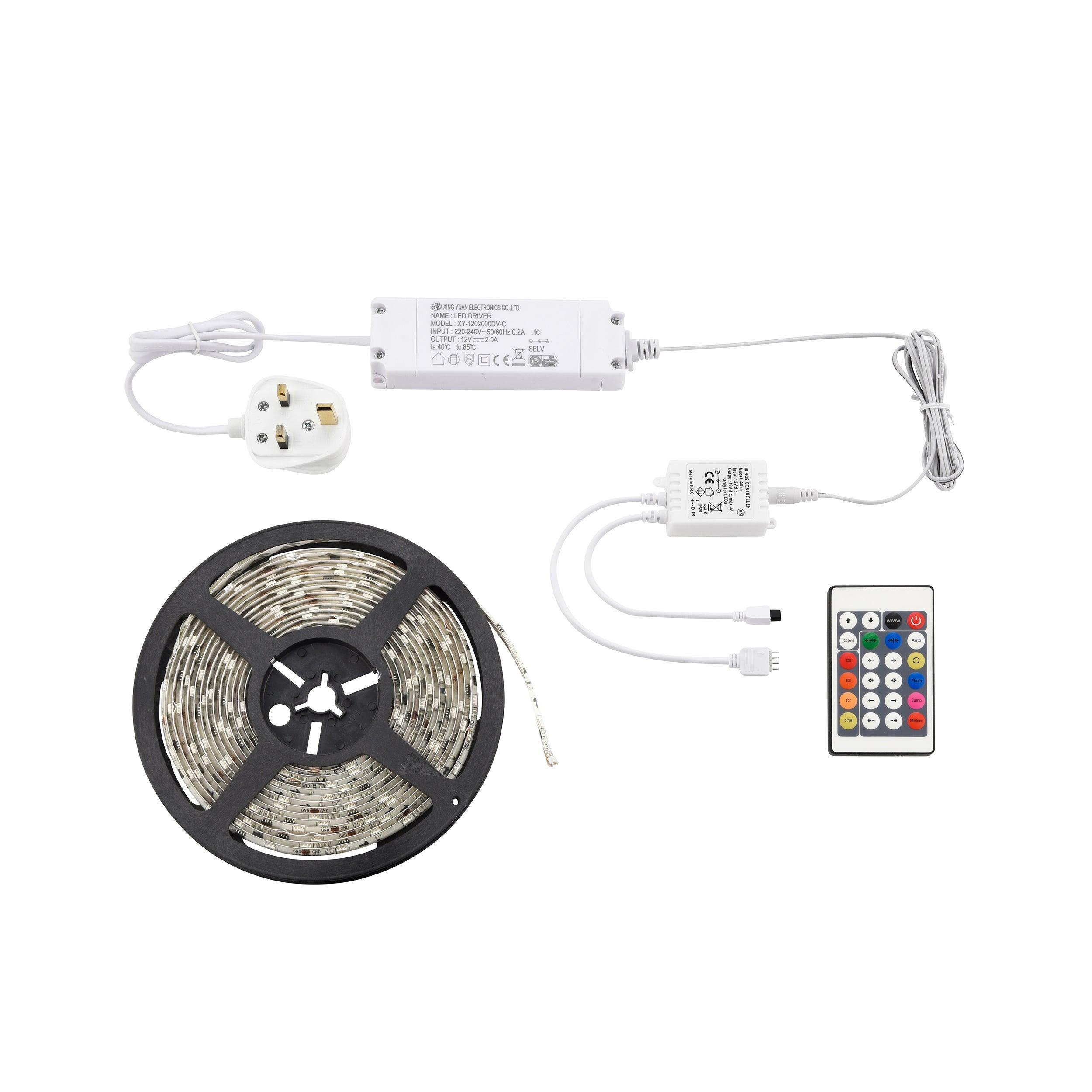 Premium Aqualine 12V 5m Waterproof LED Strip Light Kit - 24W IP44 for Home, Kitchen, Bedroom & Outdoor Decoration