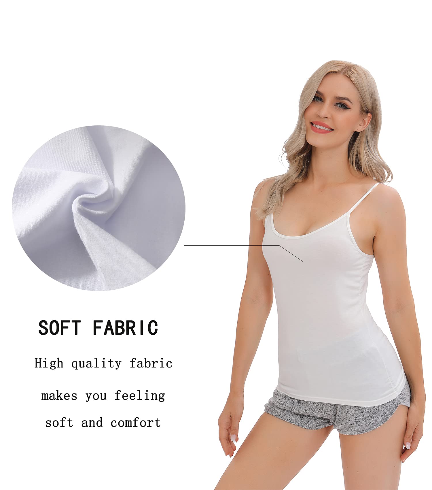 Women's Adjustable Spaghetti Strap Camisoles - White & Black Cami Tank Tops for Layering, Summer Outfits, and Casual Wear