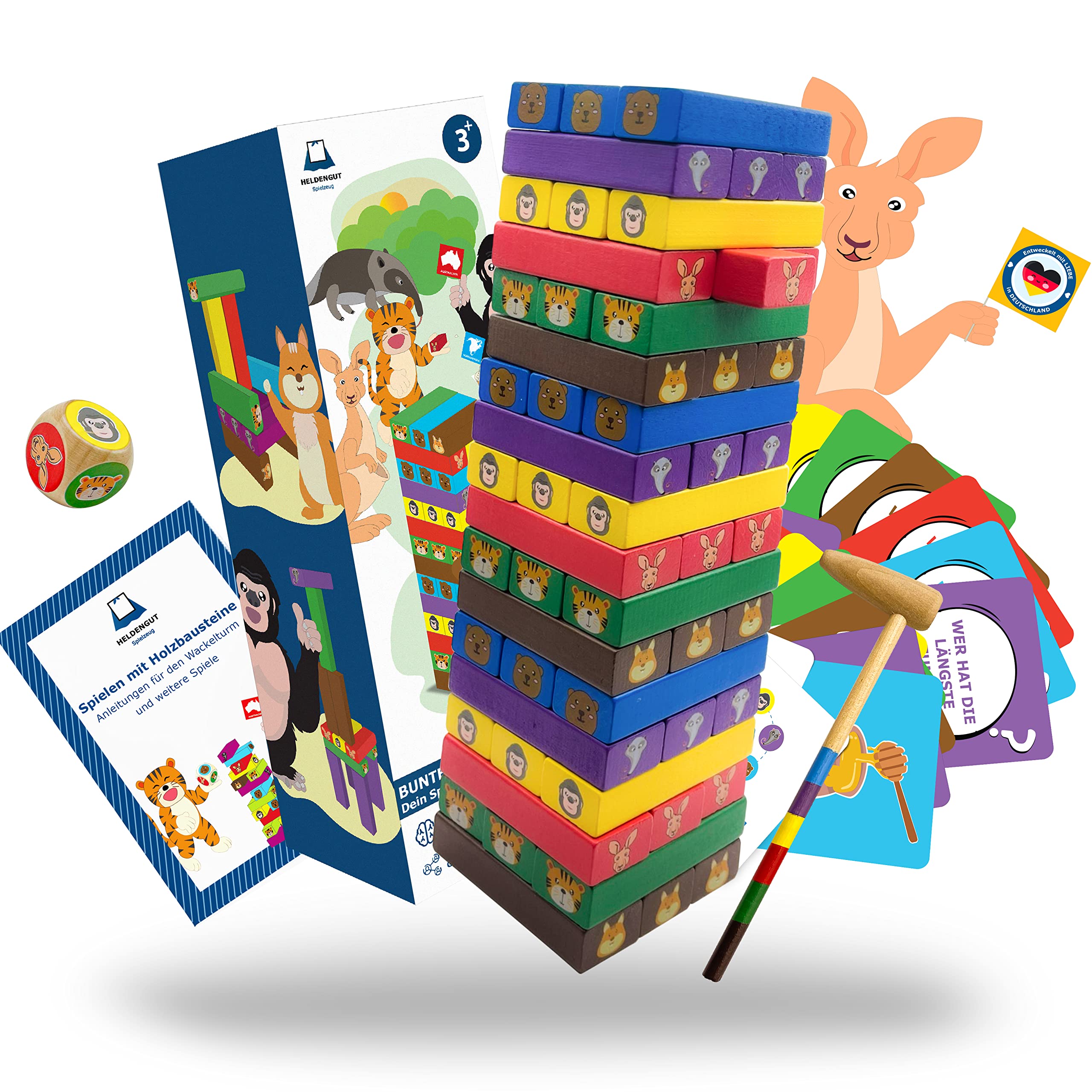HELDENGUT® 4-in-1 Wooden Wobble Tower Stacking Game for Kids Ages 3+ | Premium Montessori Learning Toy for Toddlers & Preschoolers - Perfect Gift for Boys & Girls (Indoor Play, Birthday Party, Early Childhood Education)