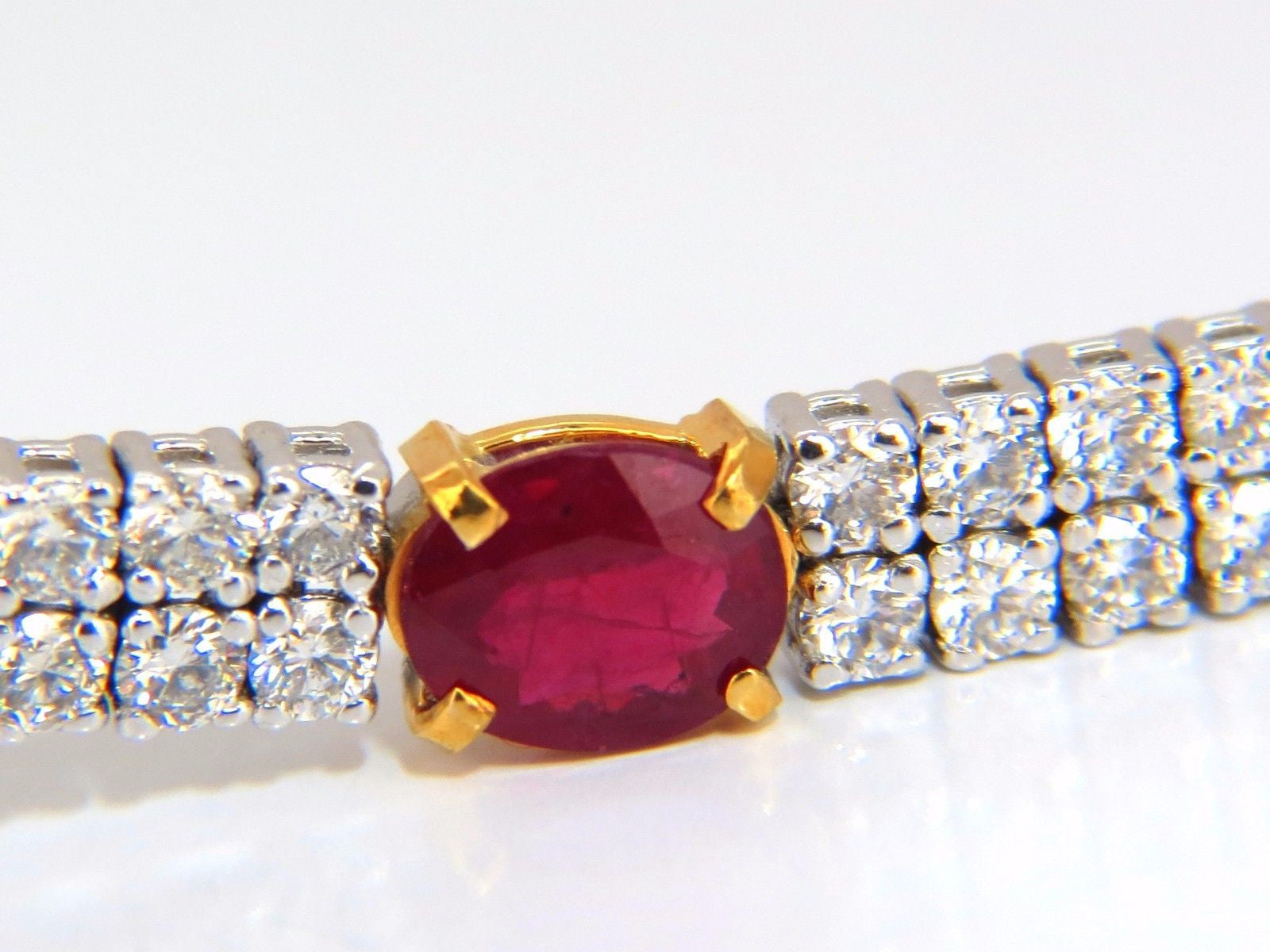 7.34ct Natural Ruby & Diamond Bracelet - 14K Gold Double Row Cluster Vintage Deco Style for Women's Elegant Evening Wear & Special Occasions