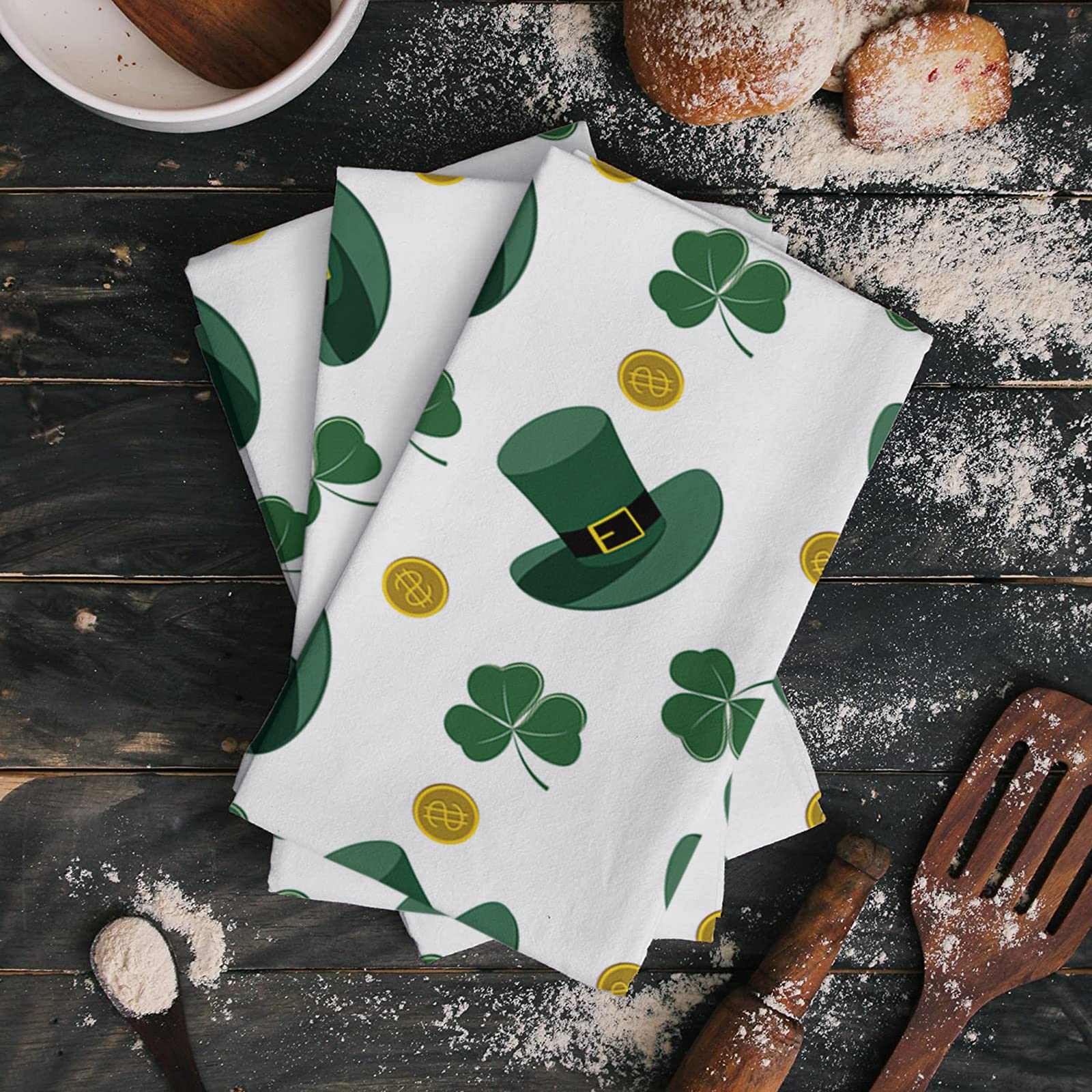 Happy St. Patrick's Day Kitchen Towels Set of 2 - 16x28 Inch Soft Cotton Dish Cloths, Tea Towels & Bar Towels for Cooking, Cleaning & Decor - Perfect for Irish-Themed Parties & Home Kitchen Use