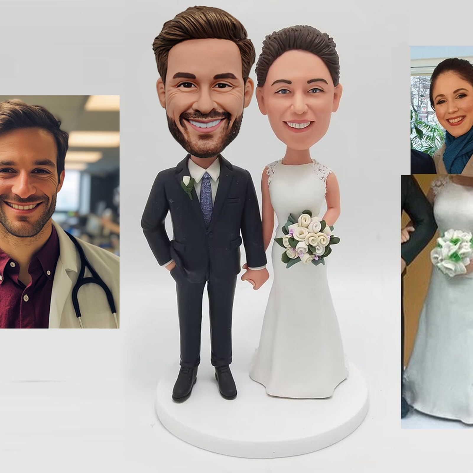 Custom Bobblehead Figurine - Personalized Groom & Bride Wedding Cake Topper (6''/7''/8'') - Unique Couple Dolls for Wedding Anniversary & Holiday Gifts - Perfect for Wedding Decor, Bridal Showers & Romantic Celebrations