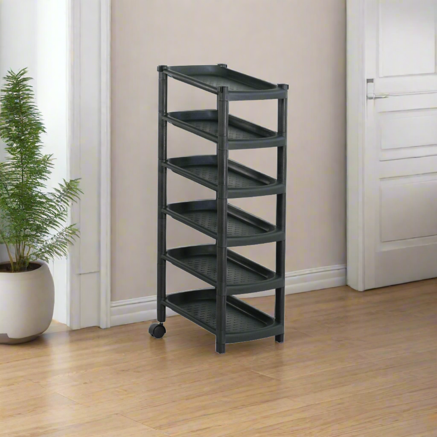 6-Tier Single Shoe Rack with 2 Wheels - Space Saving Shoe Organizer for Entryway, Closet & Bedroom Storage (Model 8316)