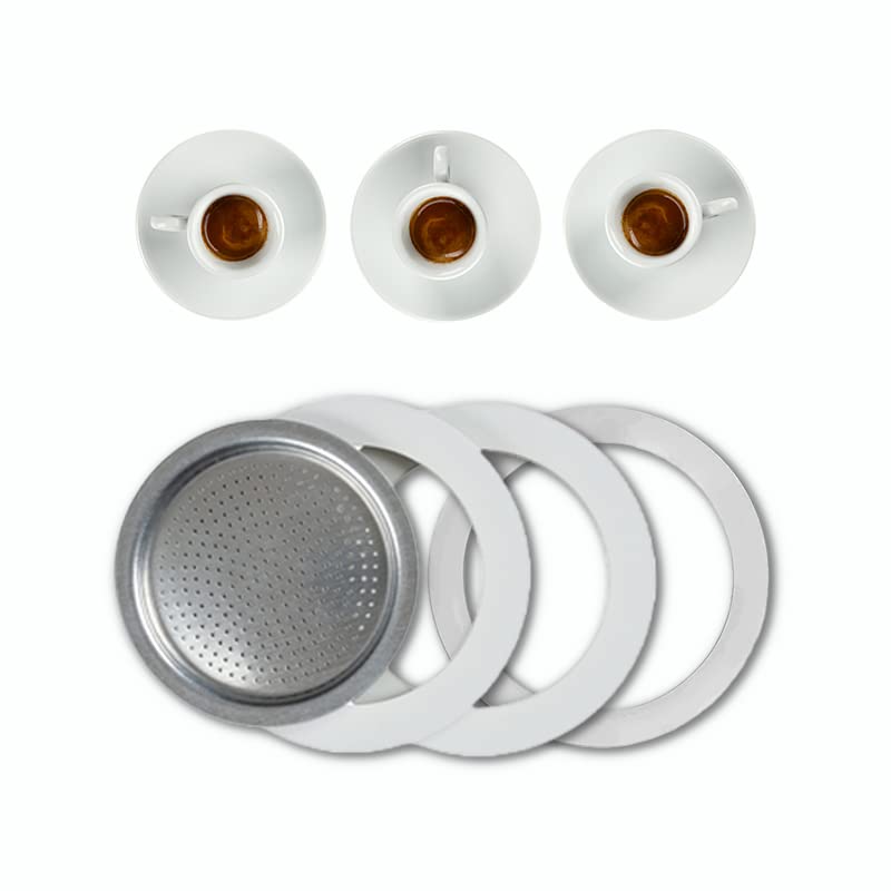 CG94 Moka Coffee Pot Filter with 3 Seals (3 Cups) - Perfect for Espresso, Stovetop Brewing & Italian Coffee Lovers