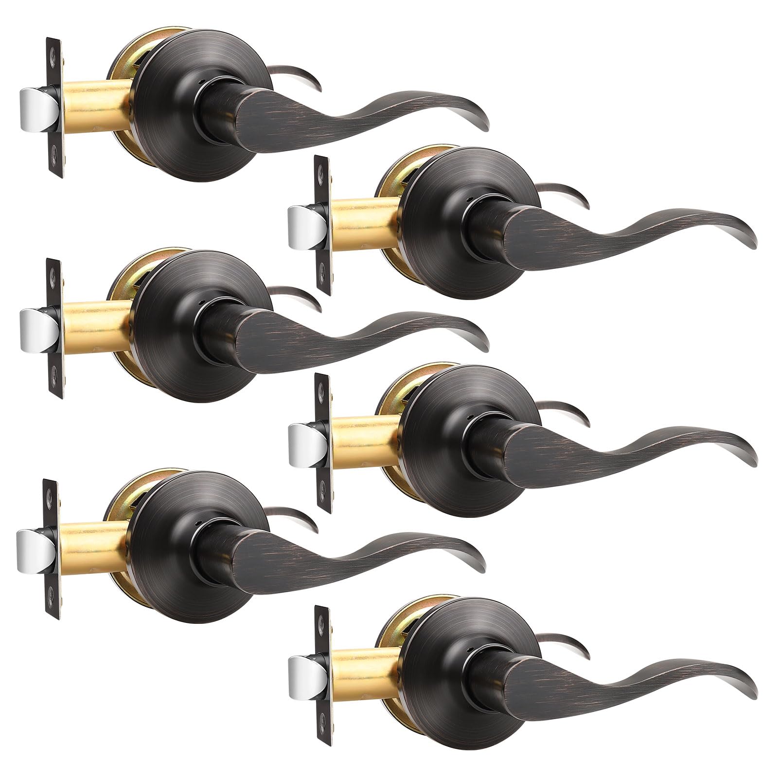 Gobekor 6-Pack Oil Rubbed Bronze Interior Door Handles with Lock - Passage & Closet Door Levers for Bedroom, Bathroom & Hallway - Smooth Operation & Secure Privacy
