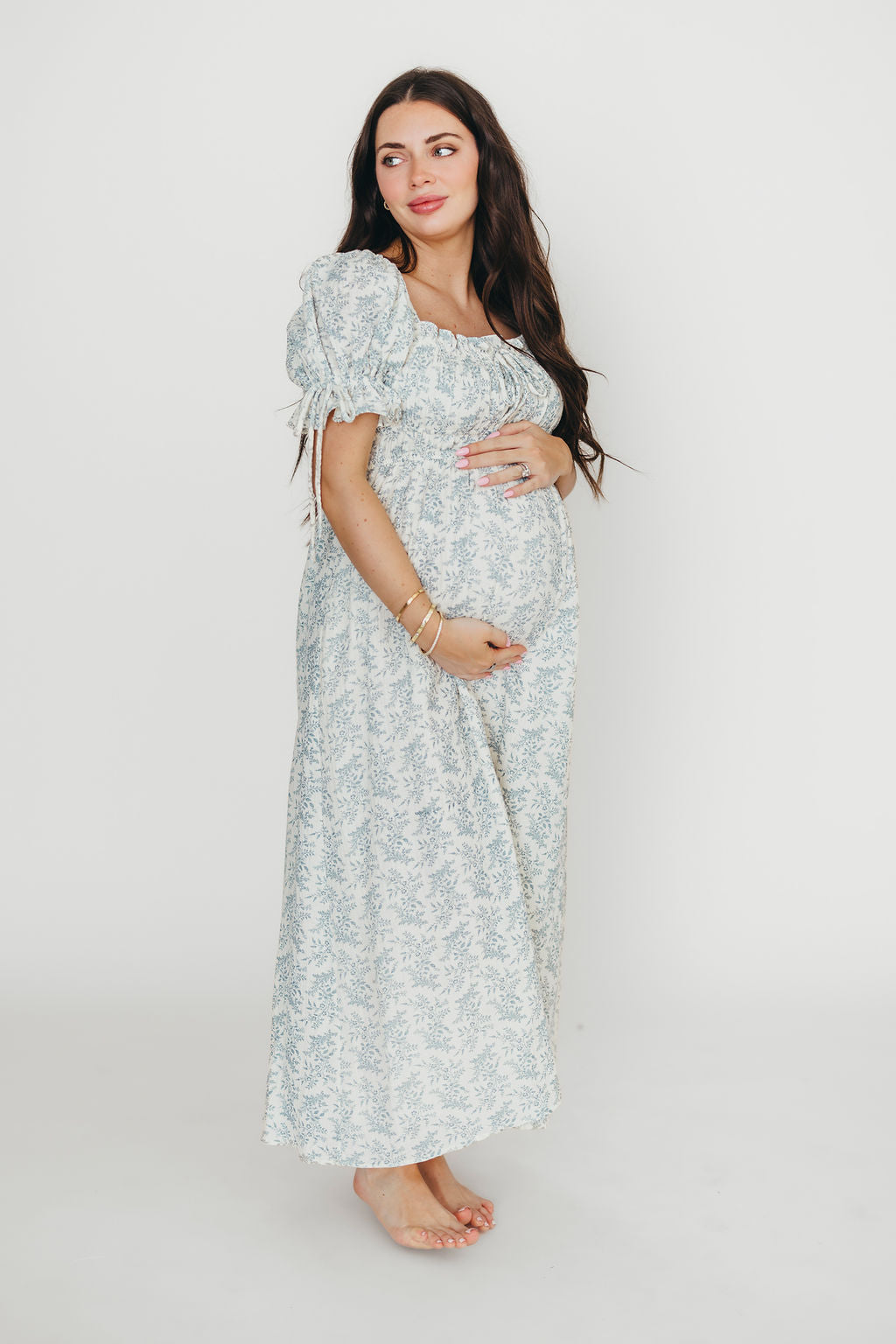 100% Cotton Savanna Steppe Midi Dress - Bump Friendly Maternity & Plus Size Blue Floral Dress for Women | Perfect for Summer Vacations, Beach Outings and Casual Wear