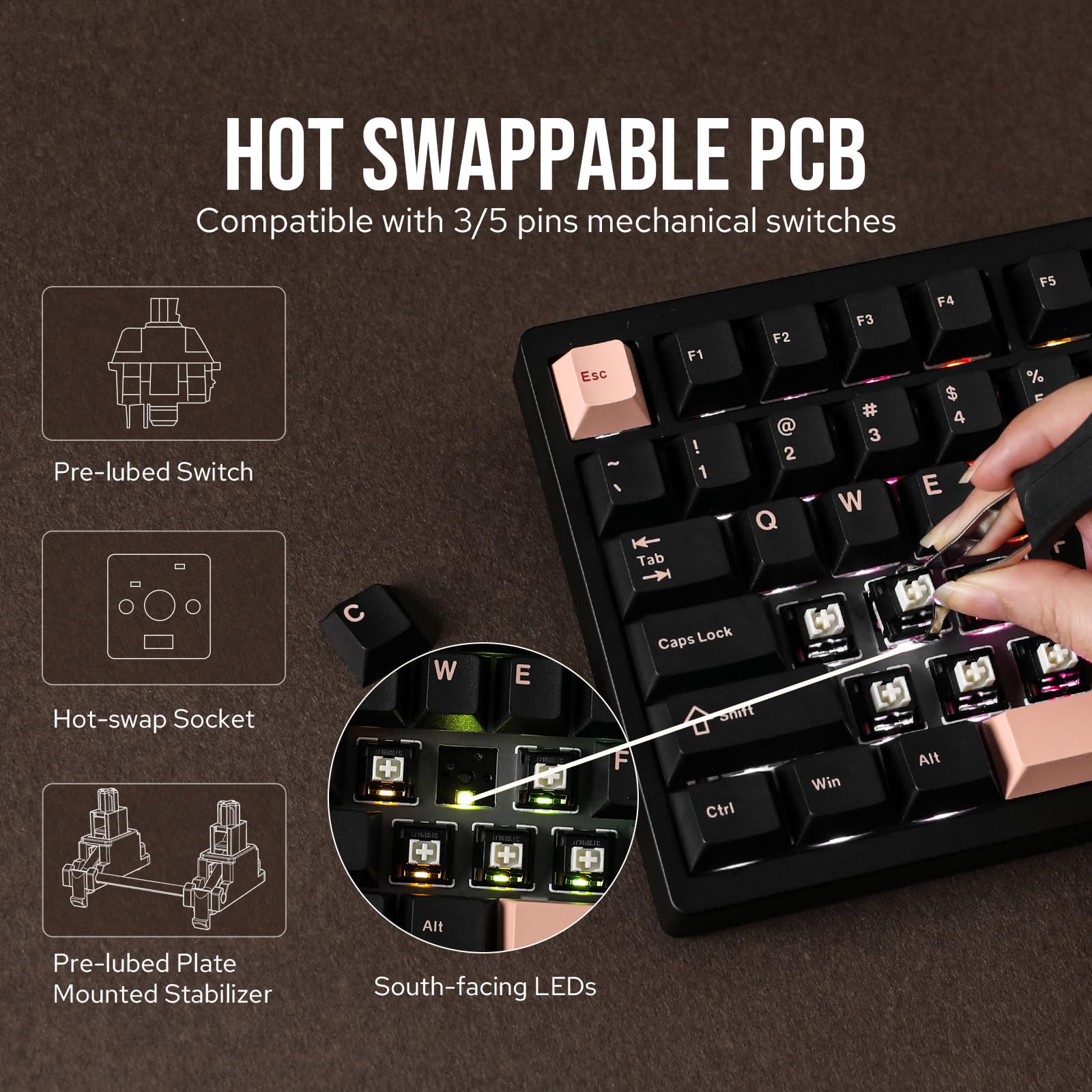 EPOMAKER P75 Wireless Mechanical Keyboard - Bluetooth 5.0/2.4GHz/USB-C Hot Swappable Aluminum Keyboard with Gasket Structure & Wisteria Linear Switch (Black) for PC Gaming, Mac, Tablet, PS5, Xbox - Perfect for Typing, Coding & Gaming