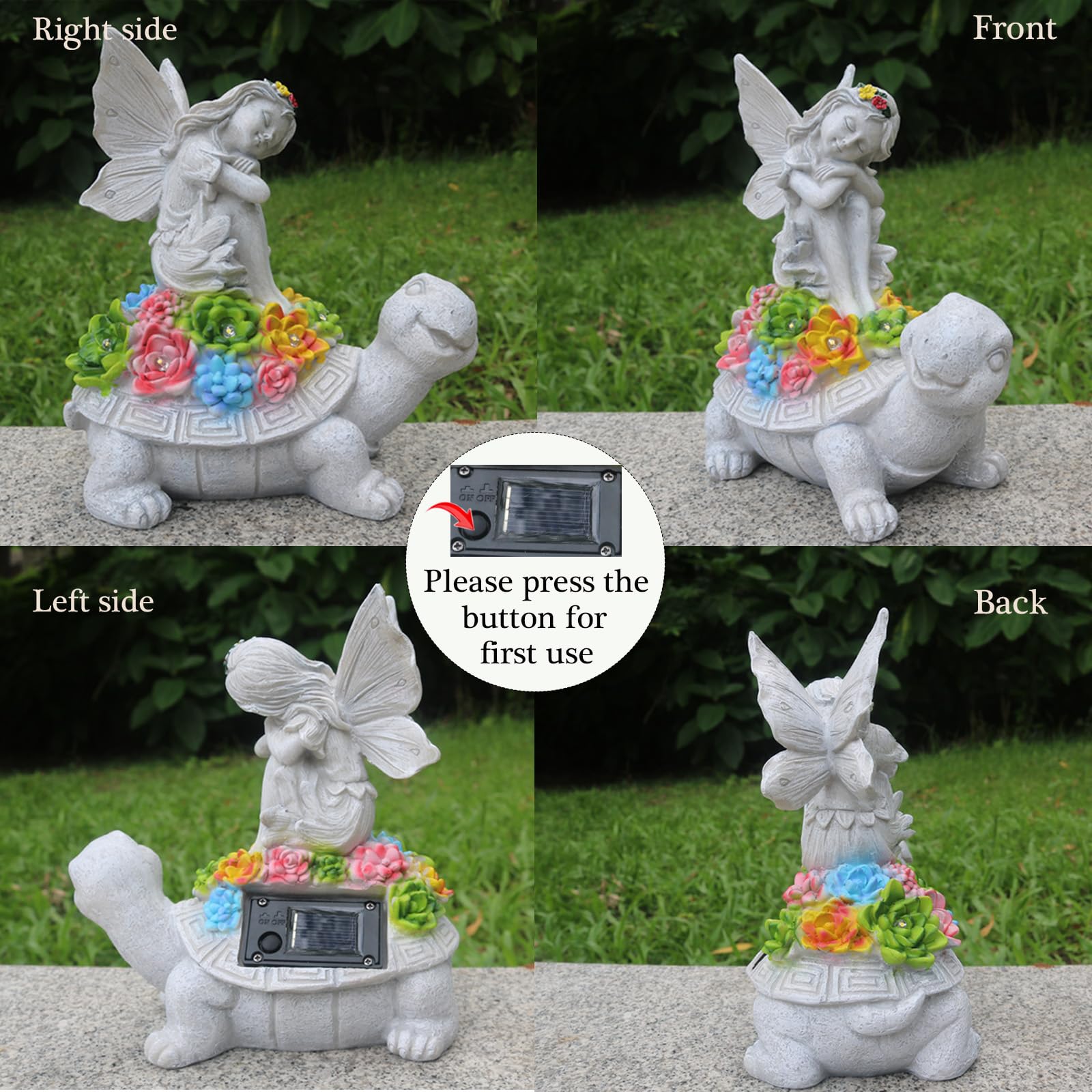 Solar-Powered Turtle & Angel Garden Statues with LED Lights & Succulents - Outdoor Decor for Patio, Yard, Lawn - Perfect Gift for Women & Grandma - Ideal for Garden Decor, Landscape Accents & Nighttime Illumination