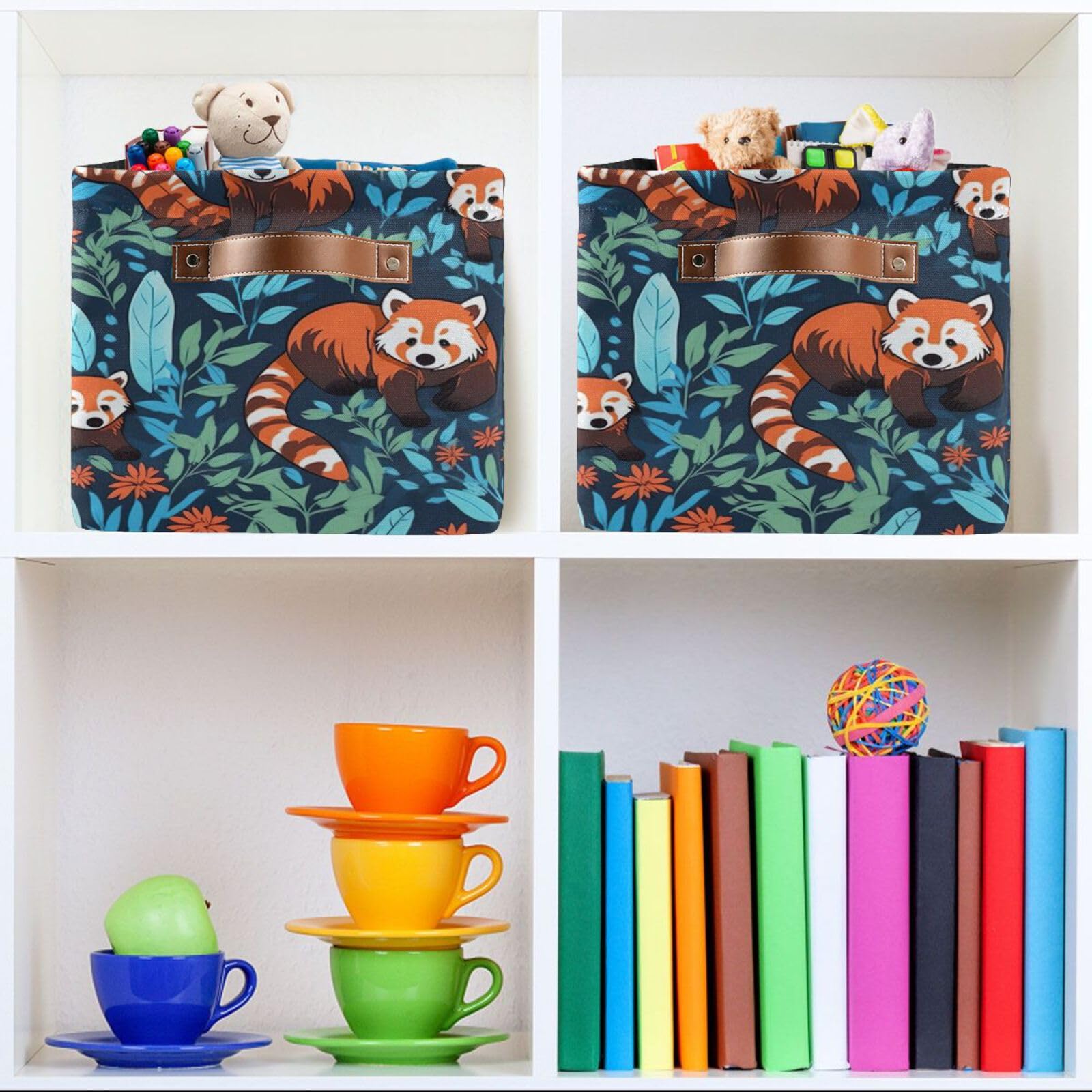 Foldable Canvas Storage Baskets with Handles - 2 Pack Panda Design Fabric Organizer Box for Clothes, Toys & Home Organization | Perfect for Bedroom, Closet, Office & Nursery Decor