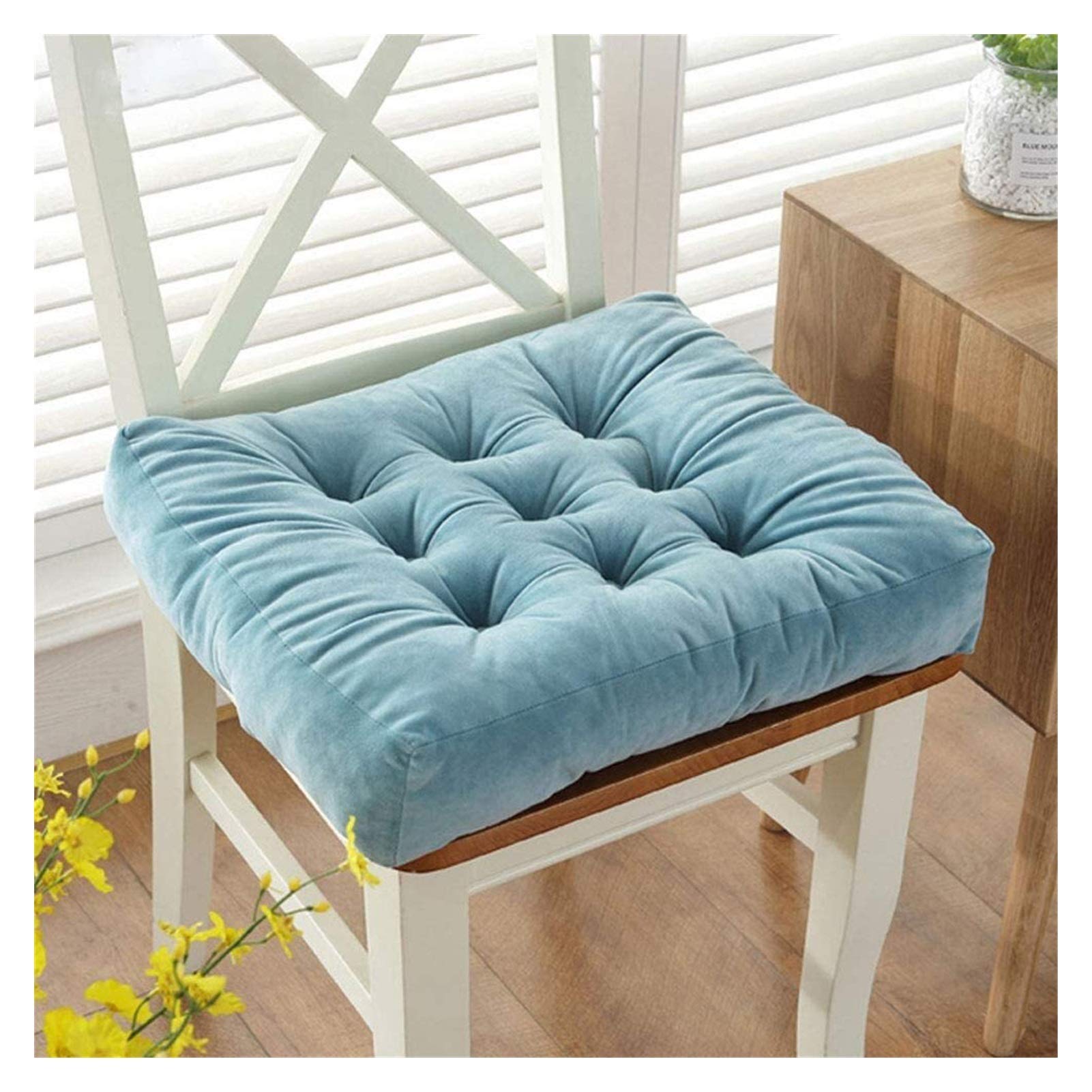 KEKEYANG Set of 2 Thick 10cm Firm Seat Cushions - 100% Cotton Covered Booster Pads for Adults - 38x38cm Black - Perfect for Armchairs, Dining Chairs & Outdoor Garden Furniture - Enhances Comfort for Home, Office or Patio Use