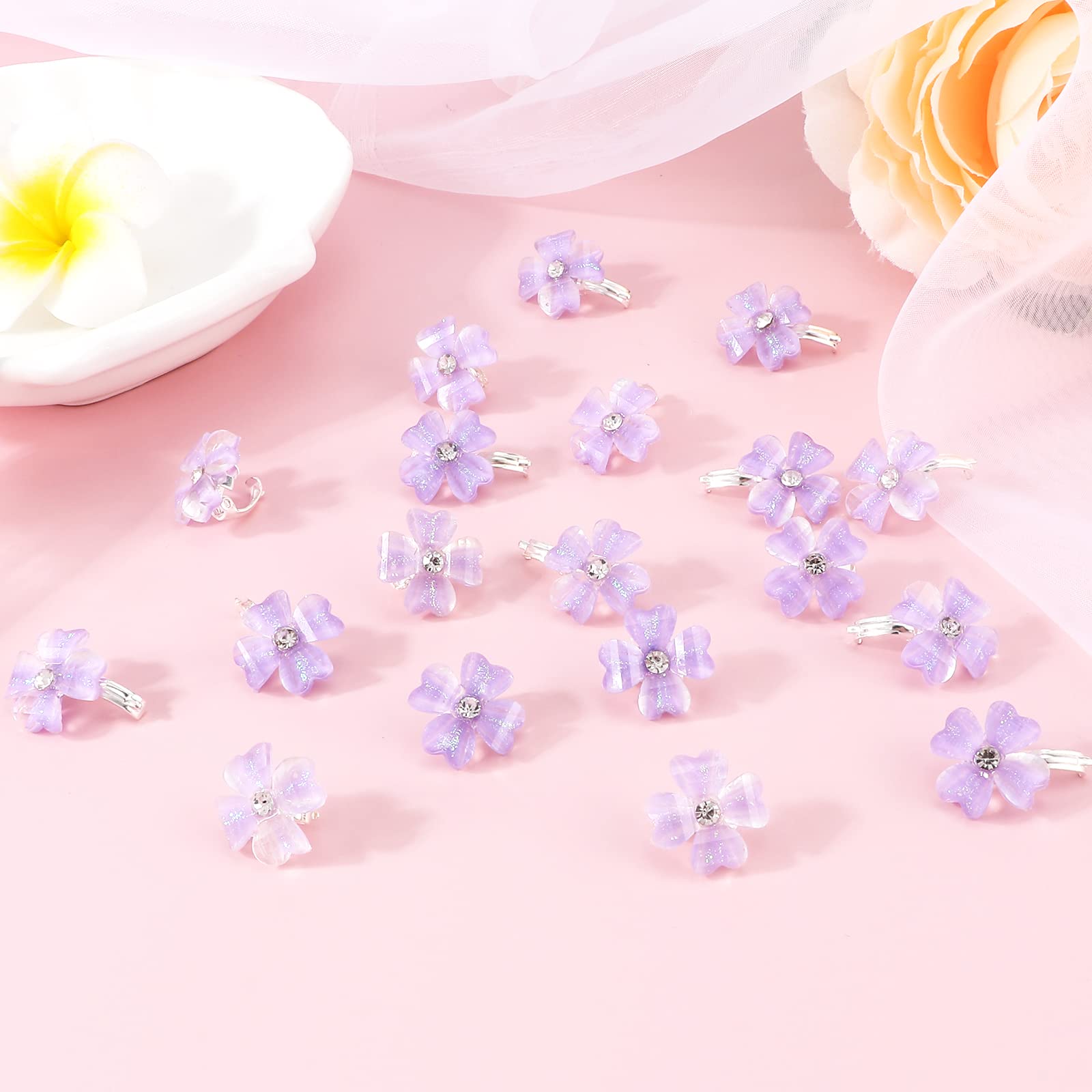 YISSION 20Pcs Mini Purple Flower Hair Clips with Rhinestones - Cute Hair Pins for Women & Girls - Wedding, Bridal, Party Hair Accessories - Perfect for Daily Wear, Prom, and Special Occasions