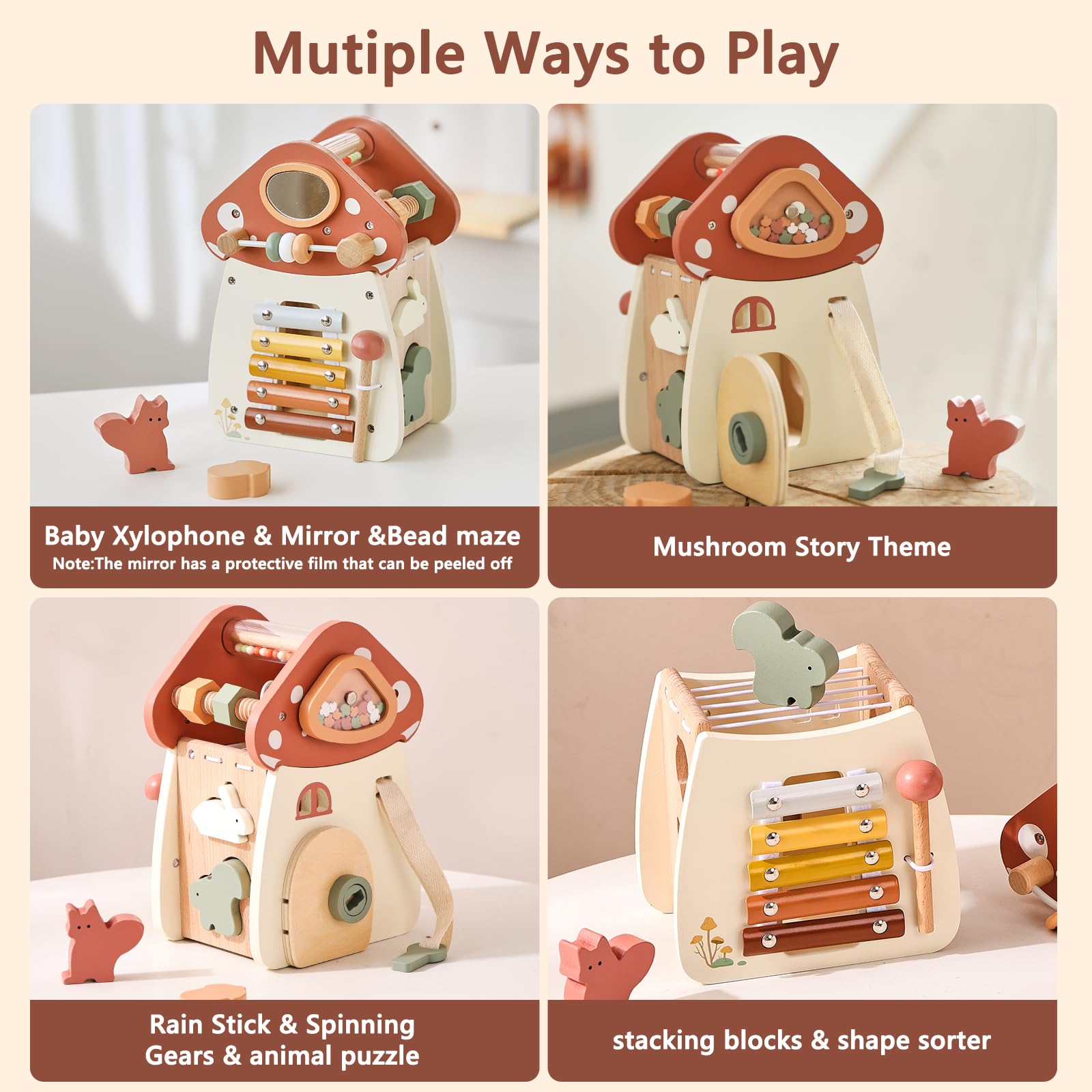 8-in-1 Wooden Activity Cube - Montessori Educational Toy for Toddlers 1-3 Years | Shape Sorter, Sensory Learning & Travel Toy | Perfect First Birthday Gift for 1-2 Year Olds - Great for Home Play, Daycare & Road Trips